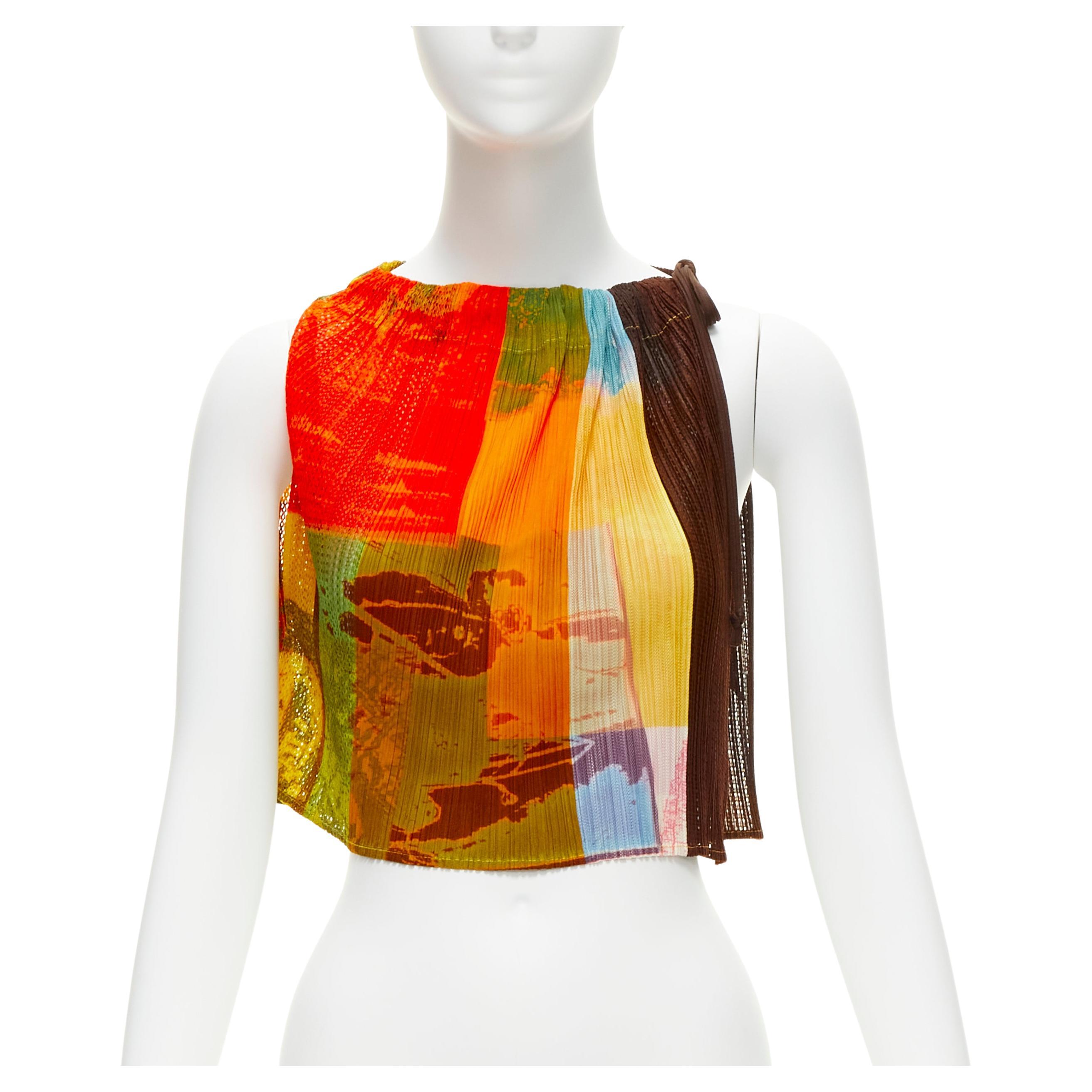 Issey Miyake PLEATS Please - Débardeur sac en papier à cordon de serrage imprimé multicolore en vente