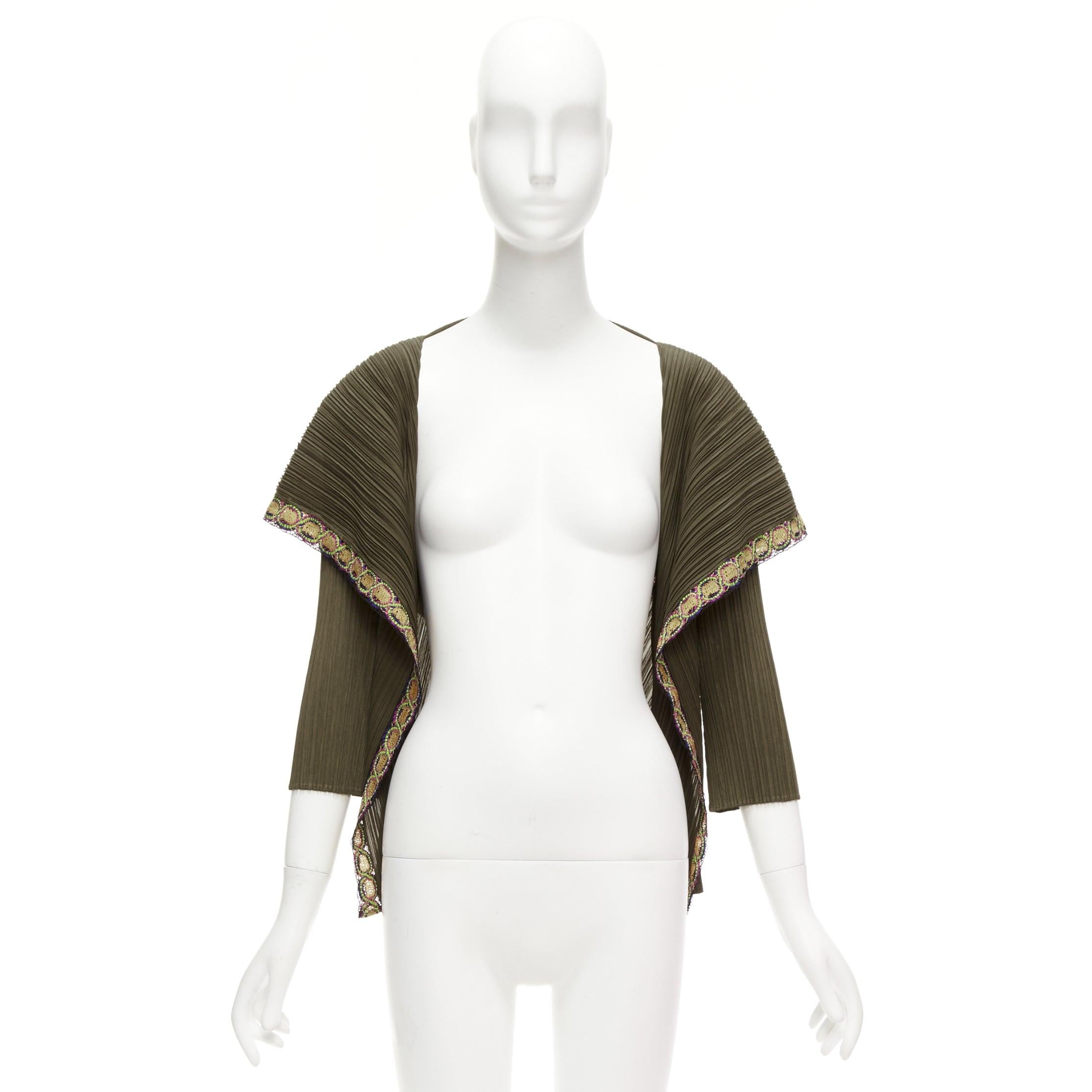 ISSEY MIYAKE Pleats Please navy grün orange applique trim Kapuzenjacke JP4 XL im Angebot 4