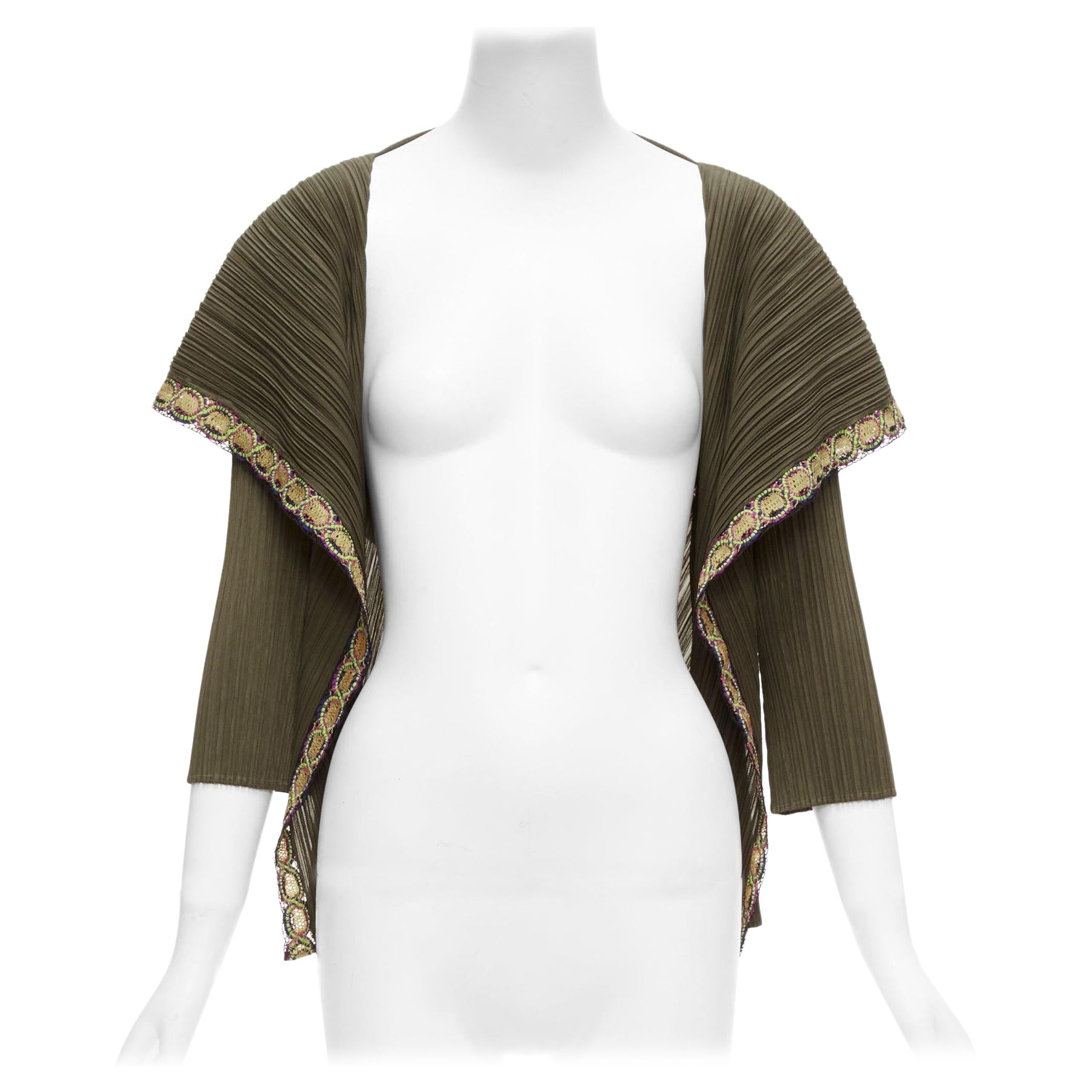 ISSEY MIYAKE Pleats Please navy green orange applique trim hooded jacket JP4 XL