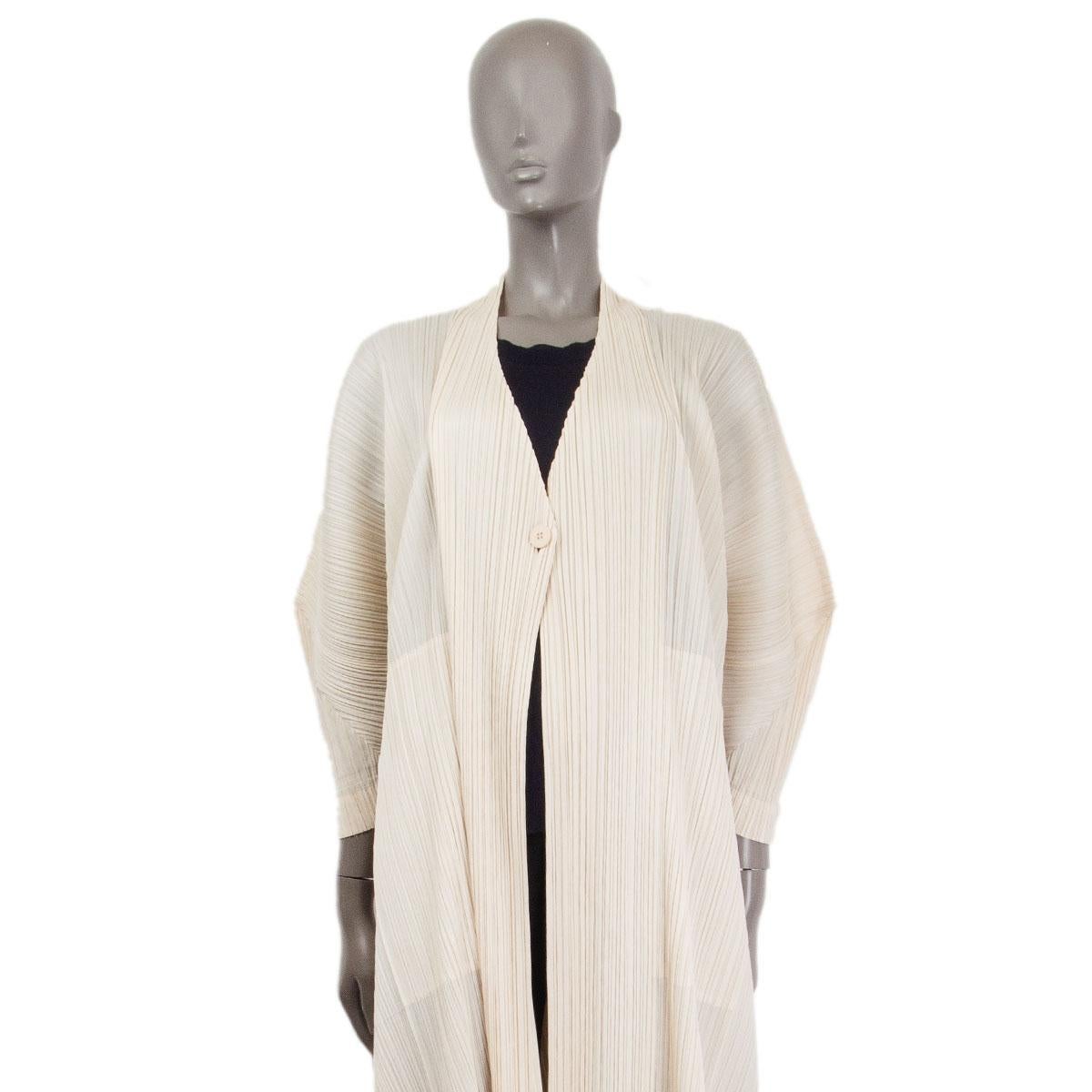 ISSEY MIYAKE PLEATS PLEASE off-white pleated LONG Cardigan Sweater