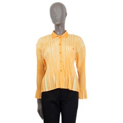 ISSEY MIYAKE PLEATS PLEASE orange pleated Button Up Shirt 5 L