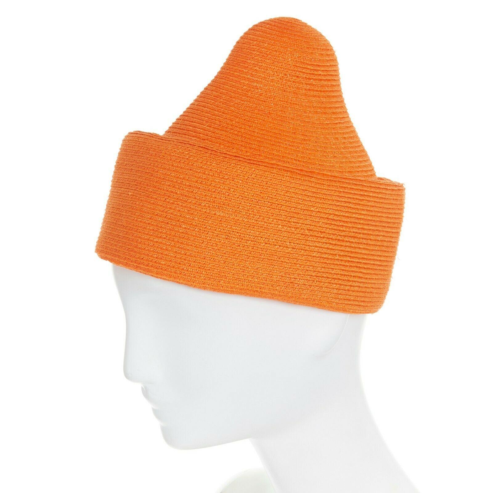 Orange ISSEY MIYAKE PLEATS PLEASE orange raffia straw woven pointed cuffed moroccan hat