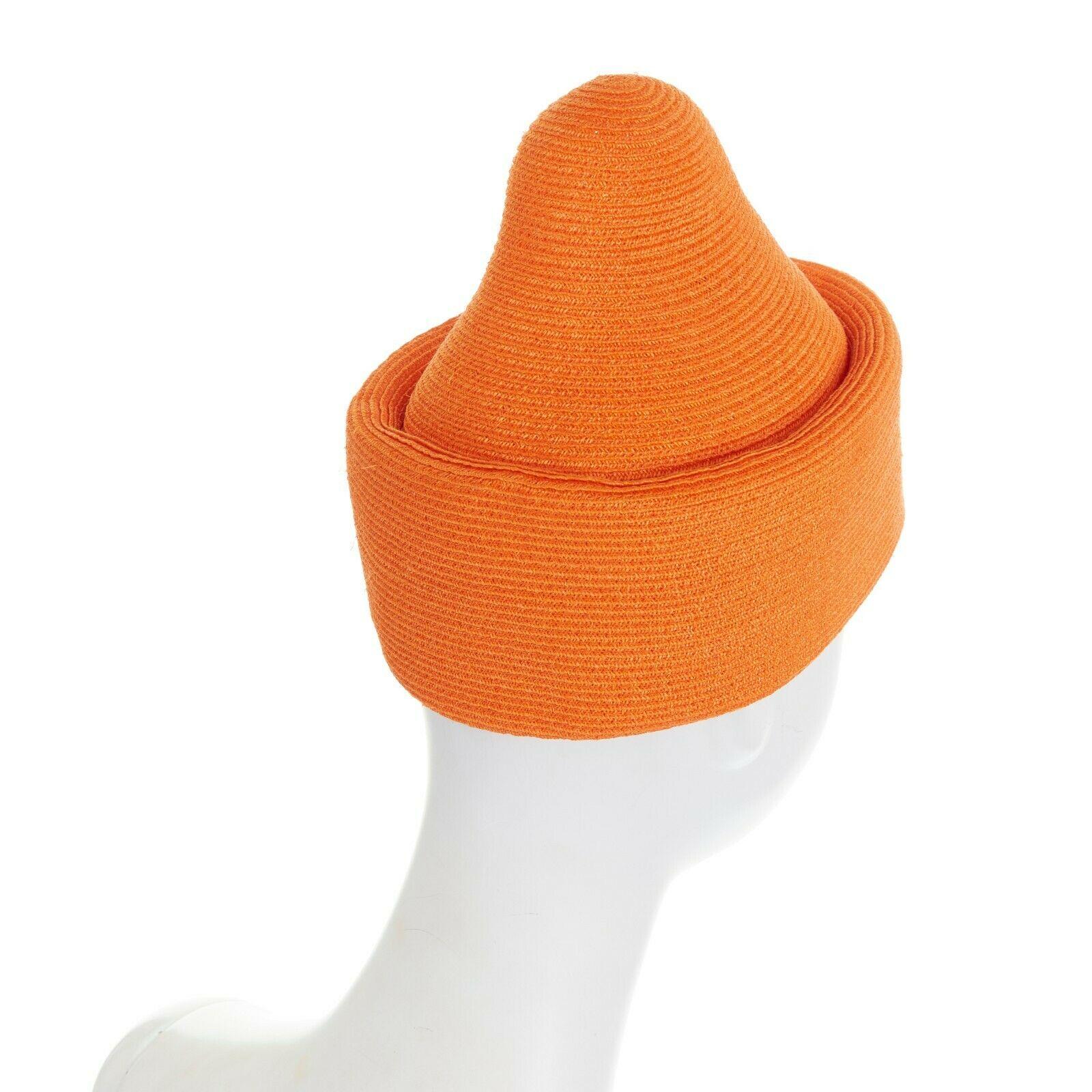 ISSEY MIYAKE PLEATS PLEASE orange raffia straw woven pointed cuffed moroccan hat In New Condition In Hong Kong, NT