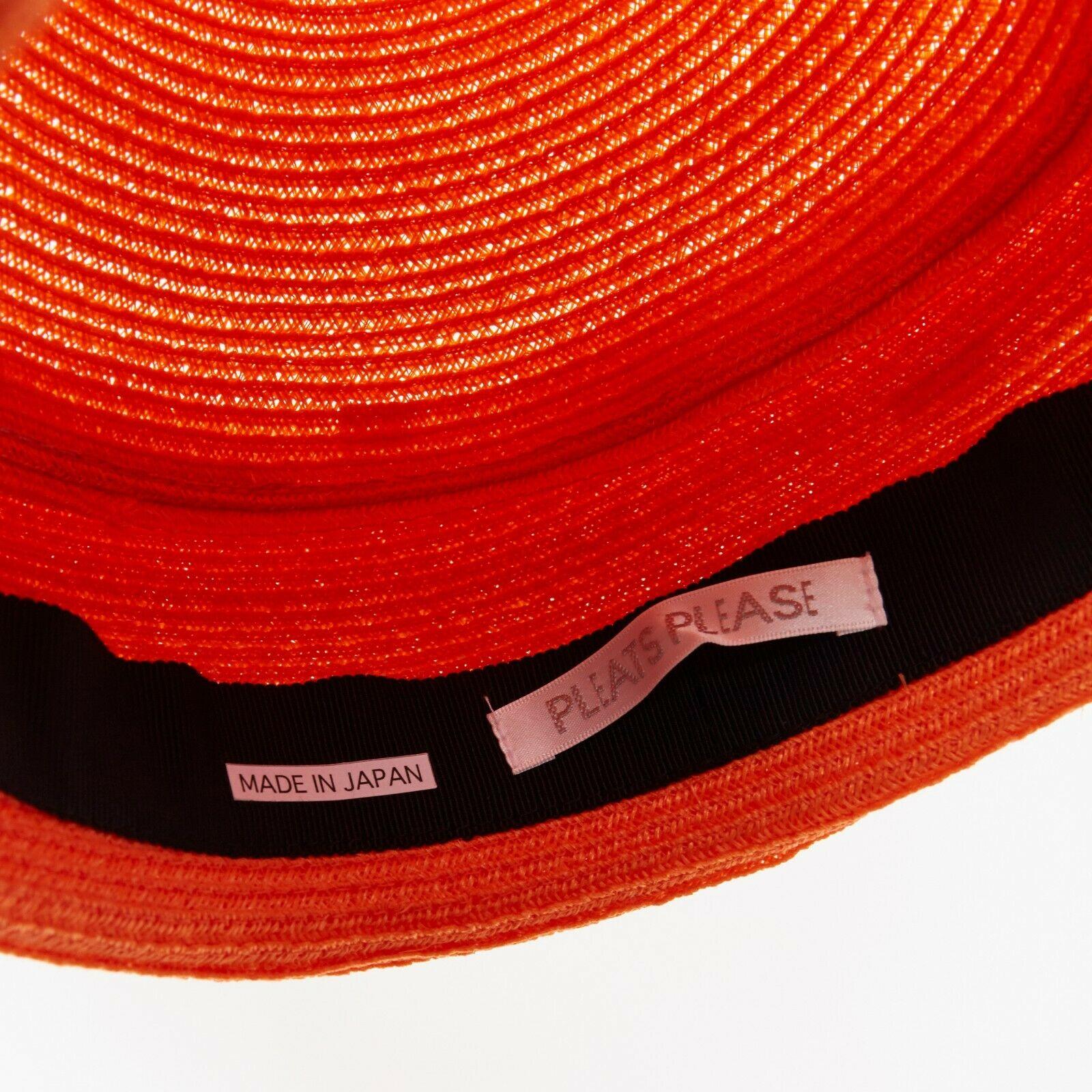 Women's ISSEY MIYAKE PLEATS PLEASE orange raffia straw woven pointed cuffed moroccan hat