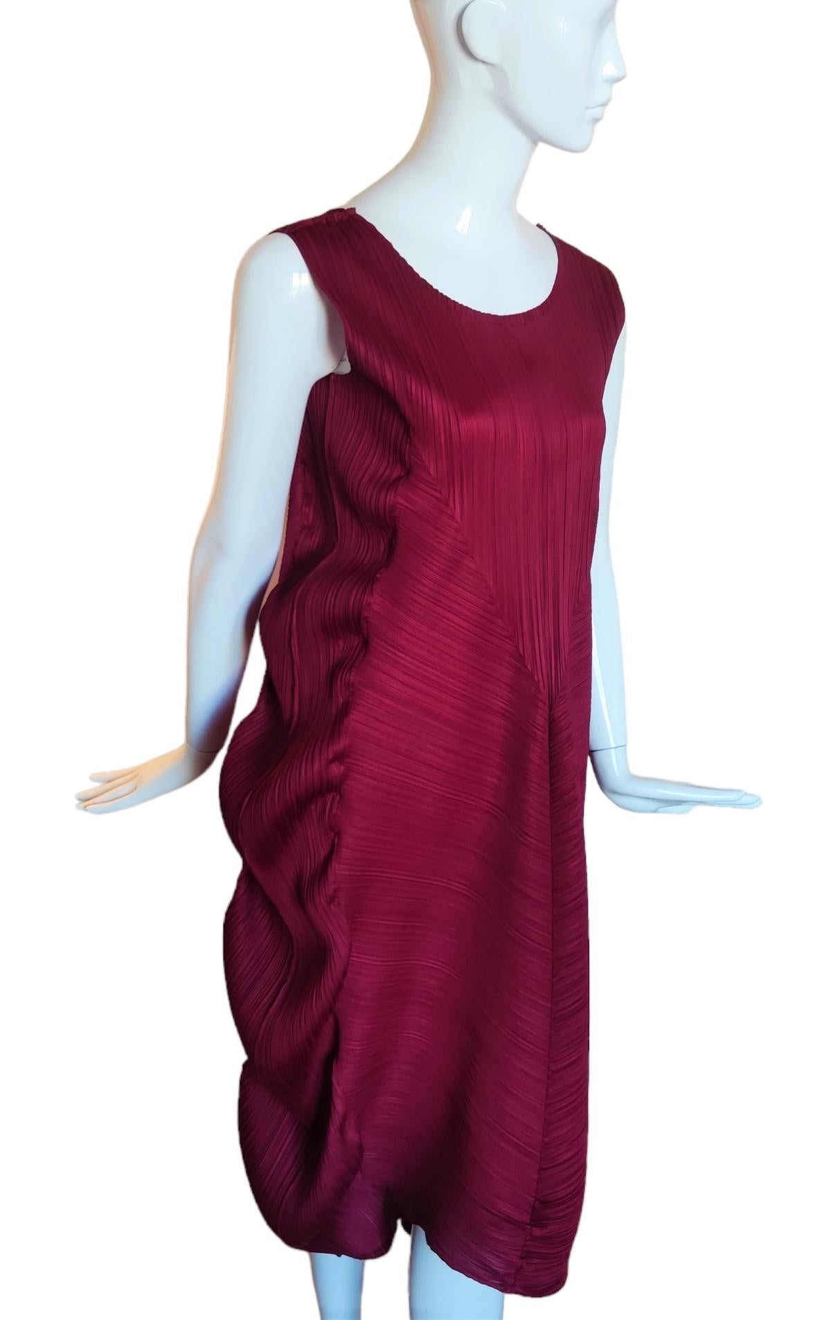 Issey Miyake Pleats Please Pleated Waving Evening Gown Guest Red Maxi Dress 6