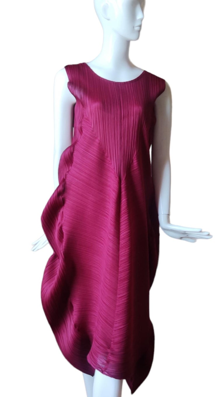 Issey Miyake Pleats Please Pleated Waving Evening Gown Guest Red Maxi Dress 3