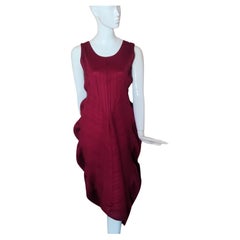 Issey Miyake Pleats Please Pleated Waving Evening Gown Guest Red Maxi Dress