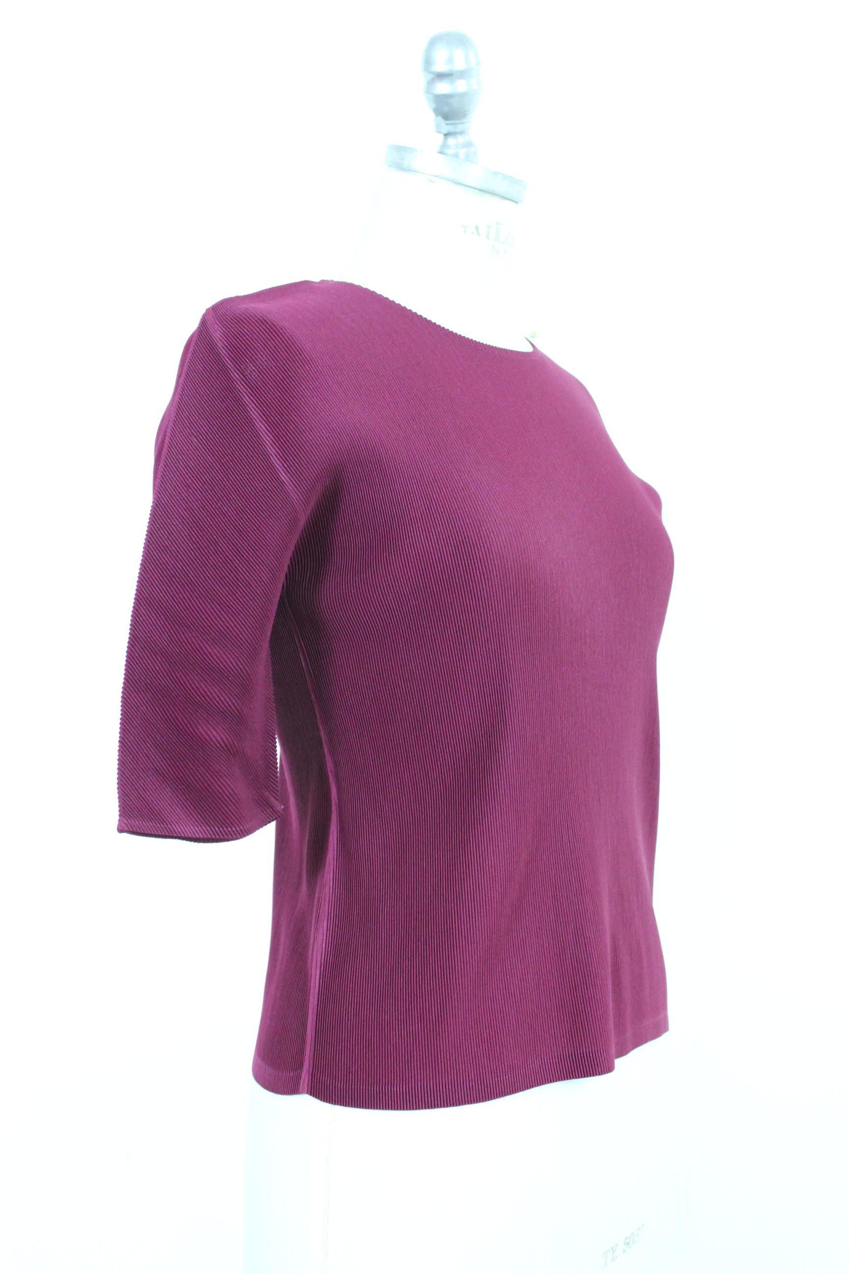 Women's Issey Miyake Pleats Please Purple Pleated Shirt Short Sleeves 1990s Stretch