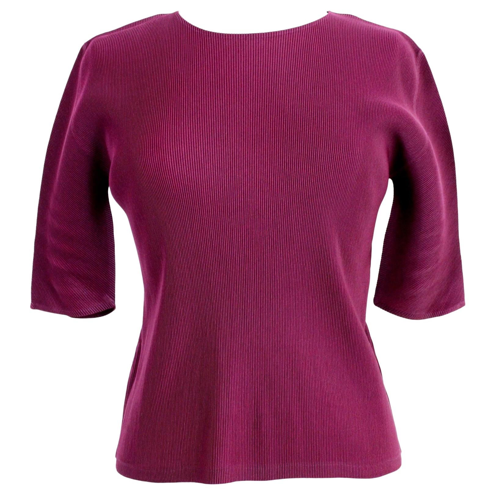 Issey Miyake Pleats Please Purple Pleated Shirt Short Sleeves 1990s Stretch
