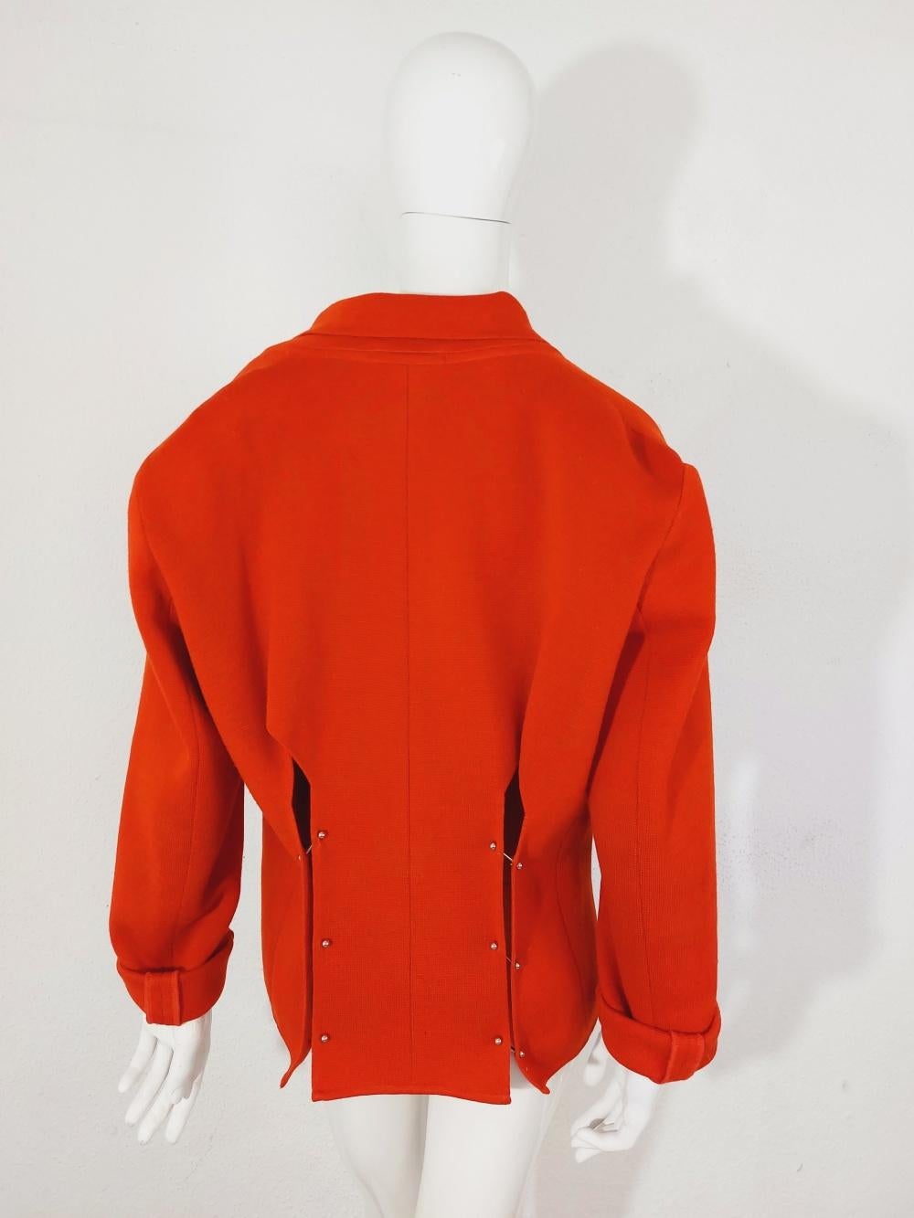
Issey Miyake Pleats Please Red Piercing Rock Punk Japanese Steampunk Deconstructed Rivet Coat Jacket Blazer

Piercing vintage coat from Issey Miyake! 
Very good vinage condition, except some pin holes on the back part of the collar, almost