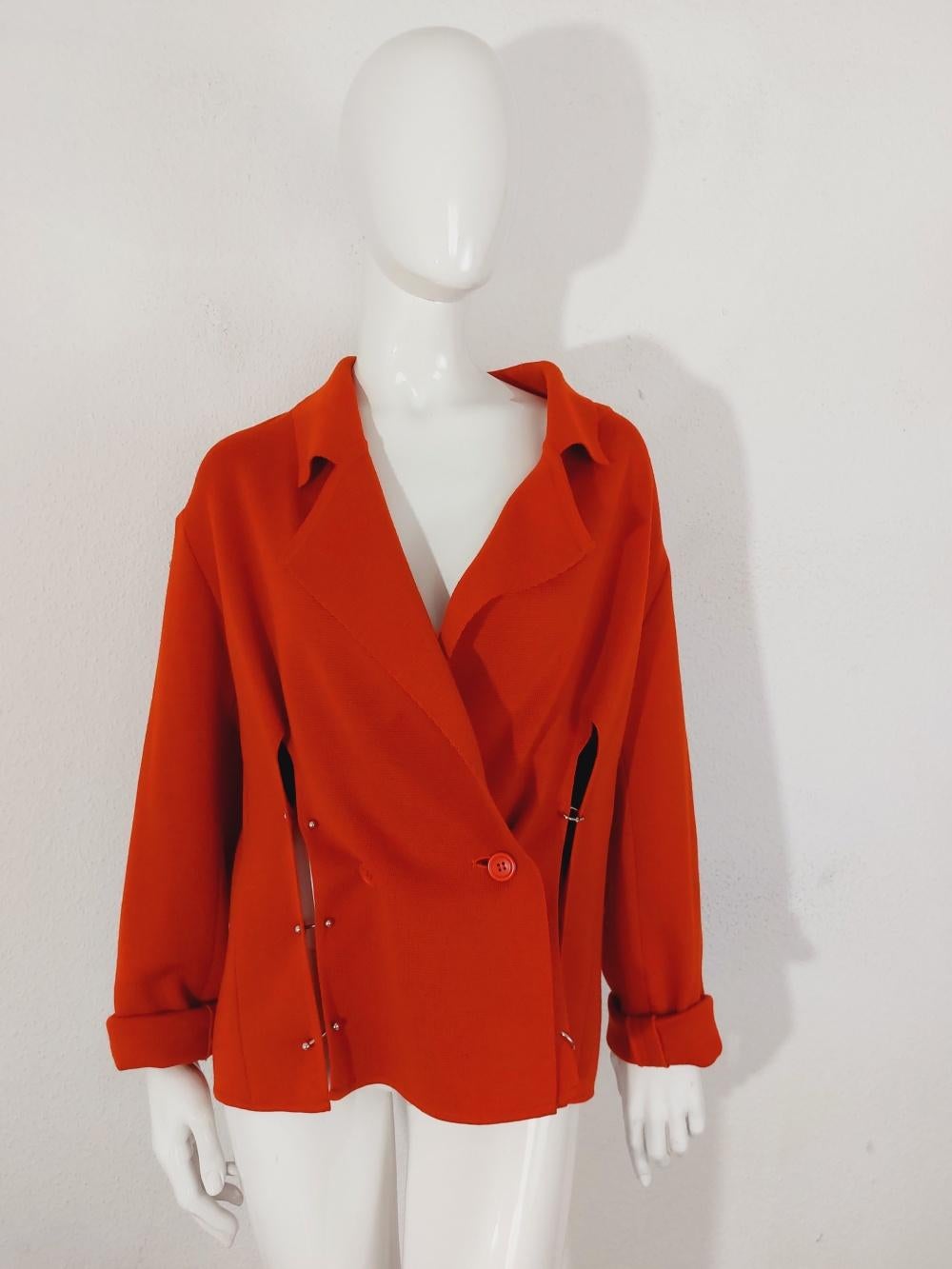 Issey Miyake Pleats Please Red Piercing Punk Deconstructed Rivet Coat Jacket For Sale 4