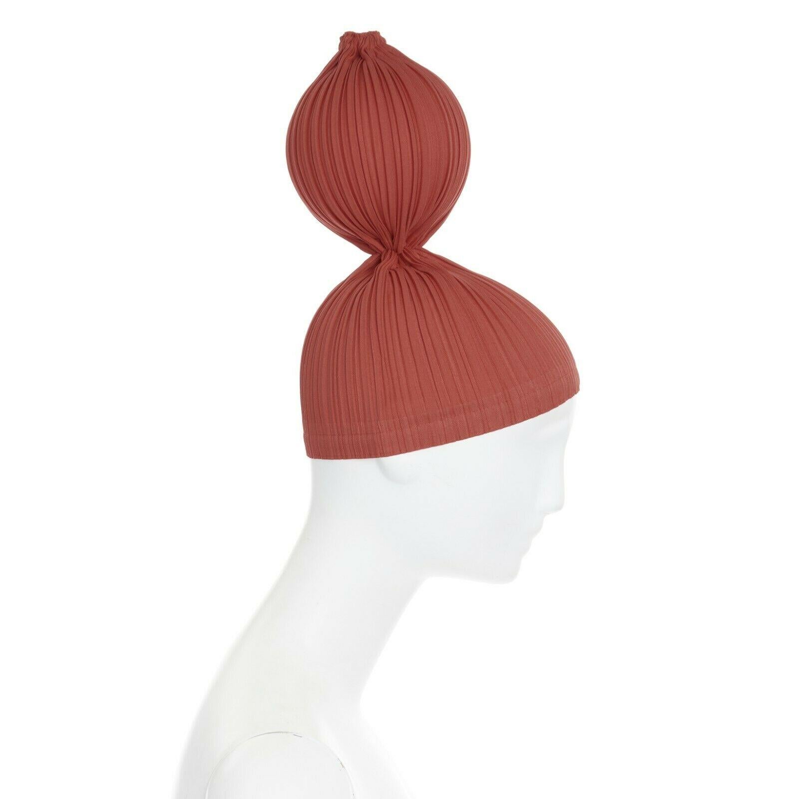 Brown ISSEY MIYAKE PLEATS PLEASE red pleated single sphere ball bubble statement hat