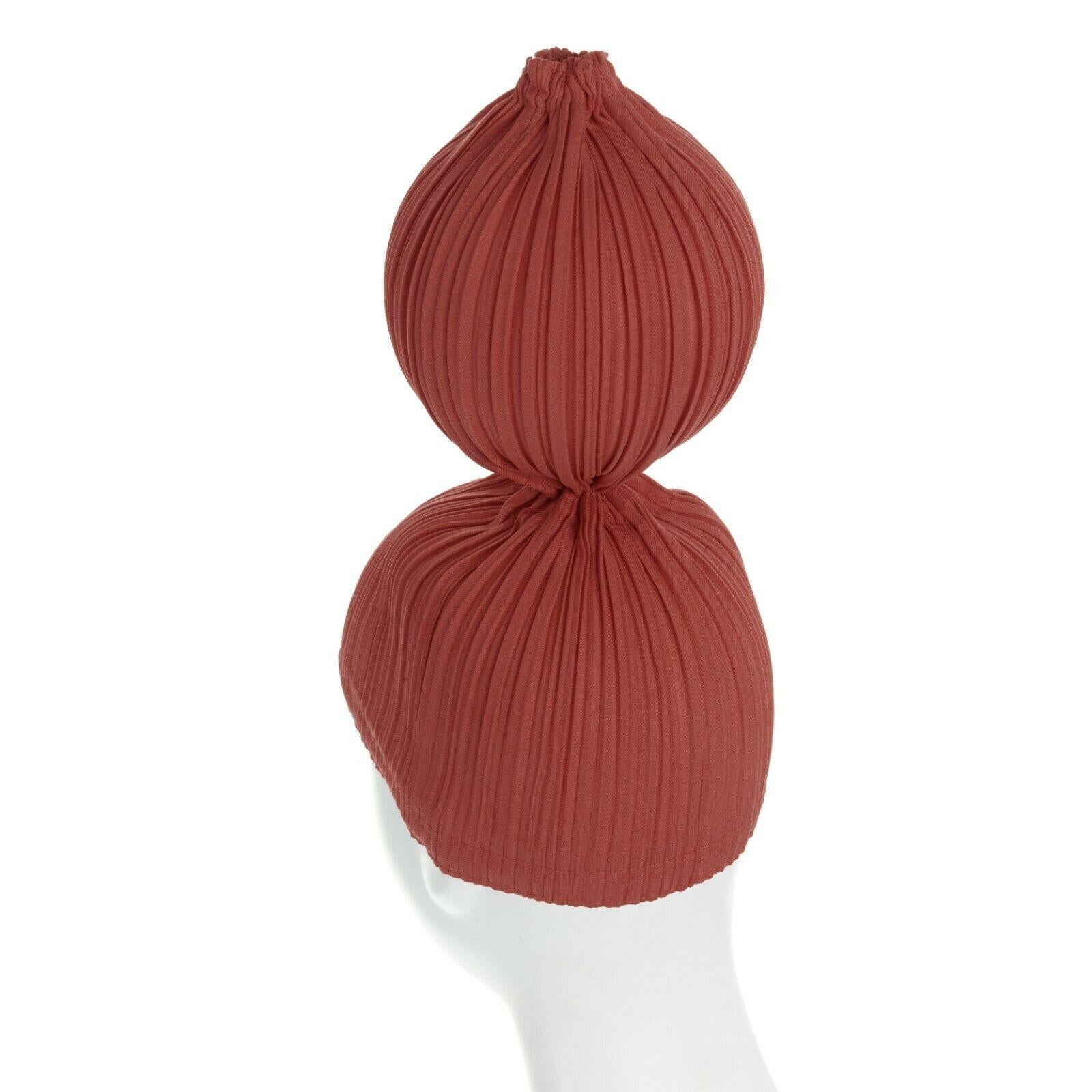 ISSEY MIYAKE PLEATS PLEASE red pleated single sphere ball bubble statement hat 3