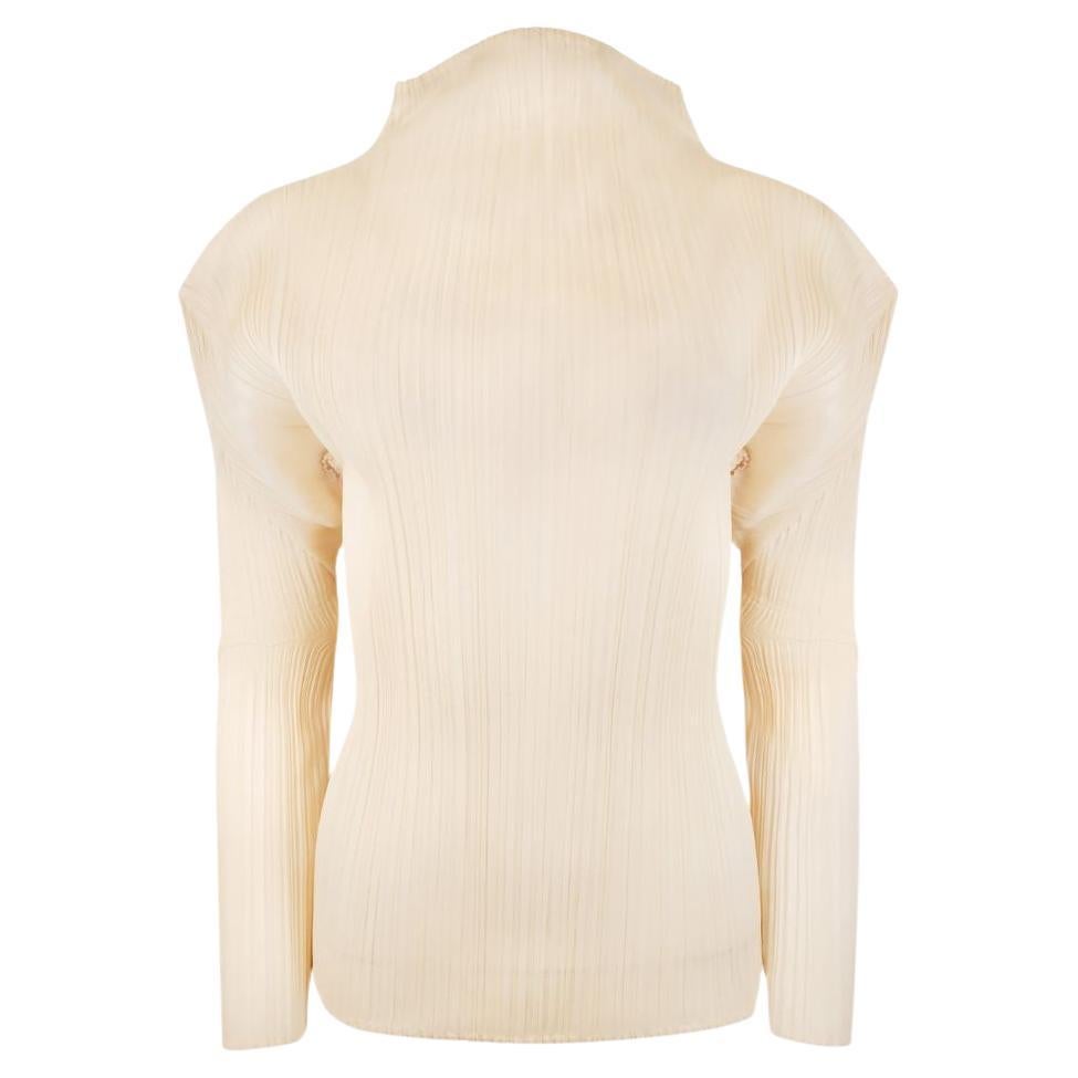ISSEY MIYAKE Pleats Please Sculptural Cream Blouse with Exaggerated Silhouette For Sale