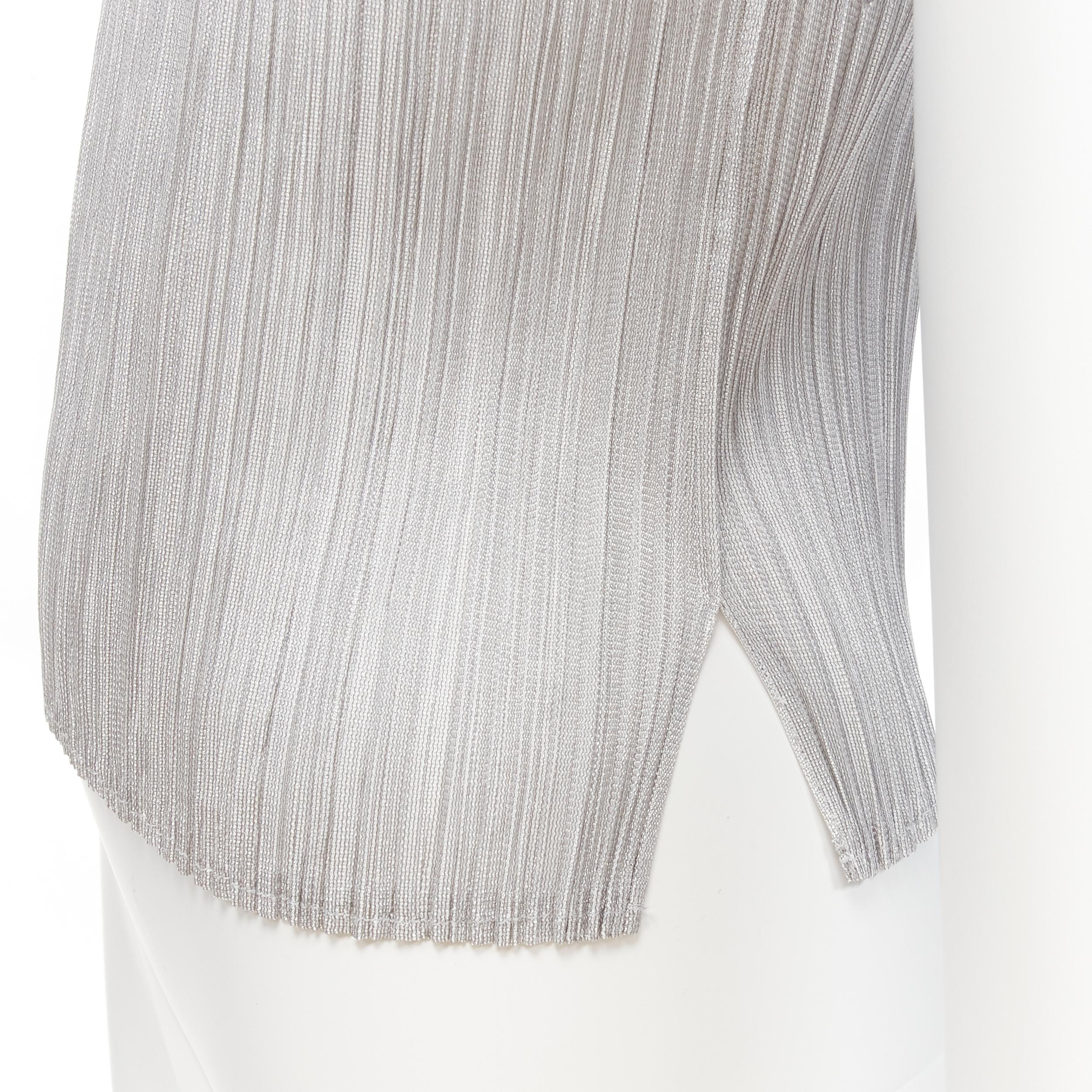 ISSEY MIYAKE PLEATS PLEASE cuello de pico plateado corte angular top plisado JP3 L en venta 3