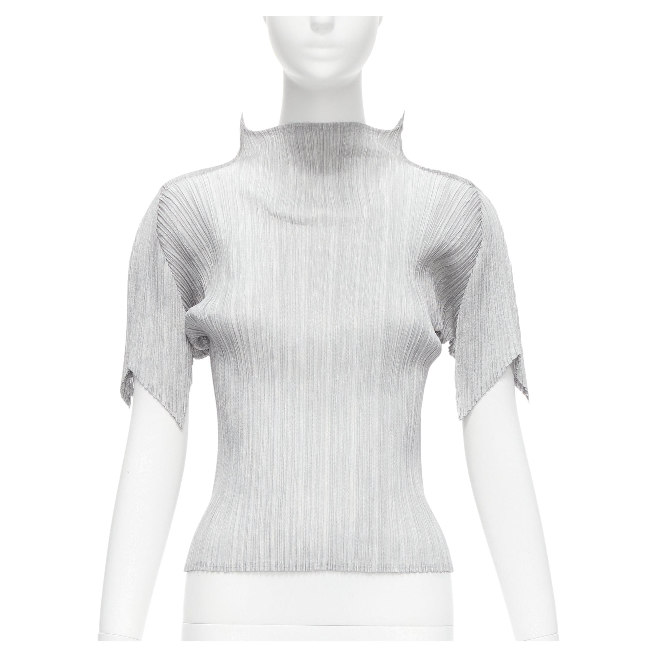 ISSEY MIYAKE PLEATS PLEASE silver spike collar angular cut pleats top JP3 L