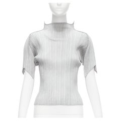 Issey Miyake Pleats Please argento collo a spillo taglio angolare pieghe top JP3 L
