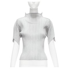 ISSEY MIYAKE PLEATS PLEASE silver spike collar angular cut pleats top JP3 L