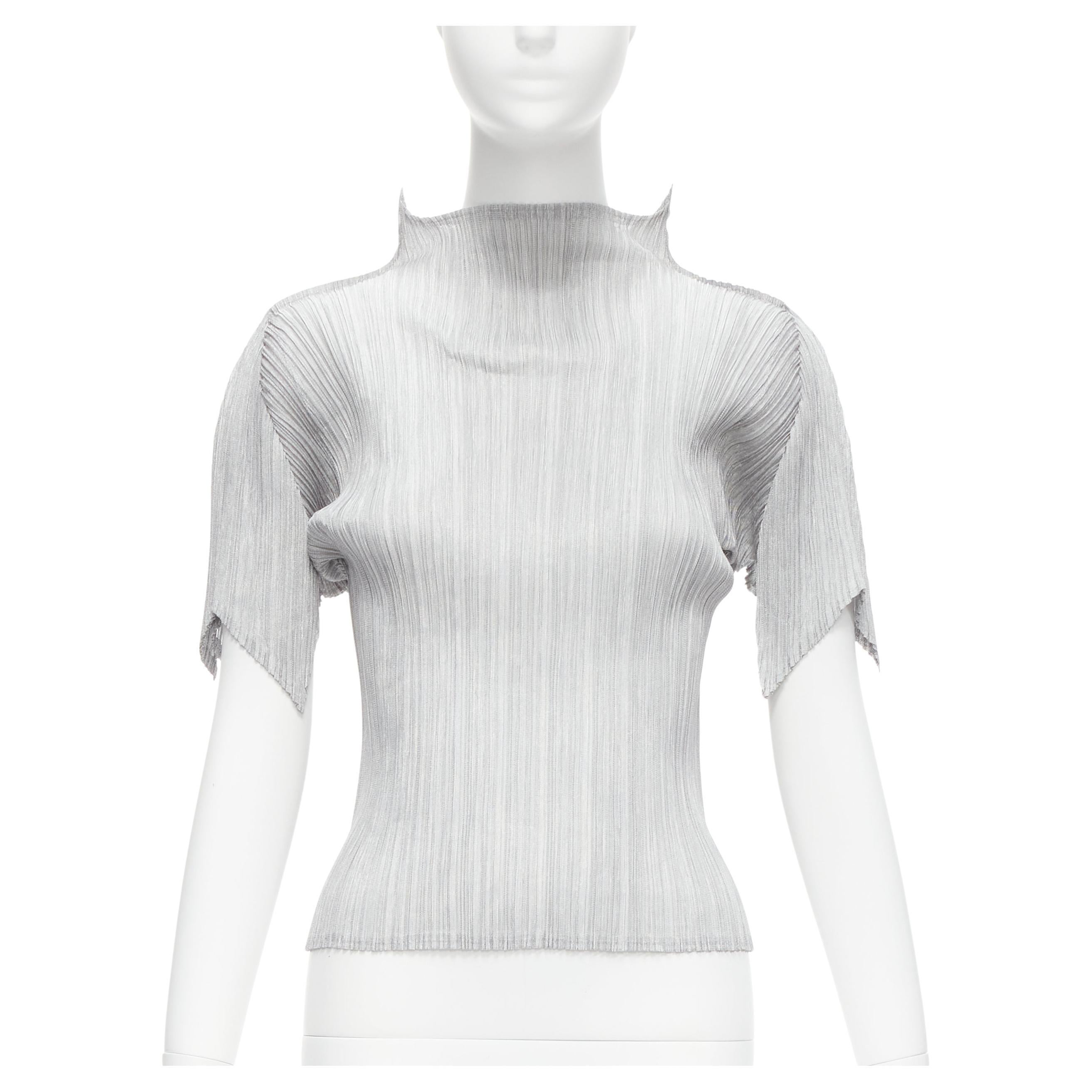 ISSEY MIYAKE PLEATS PLEASE silver spike collar angular cut pleats top JP3 L