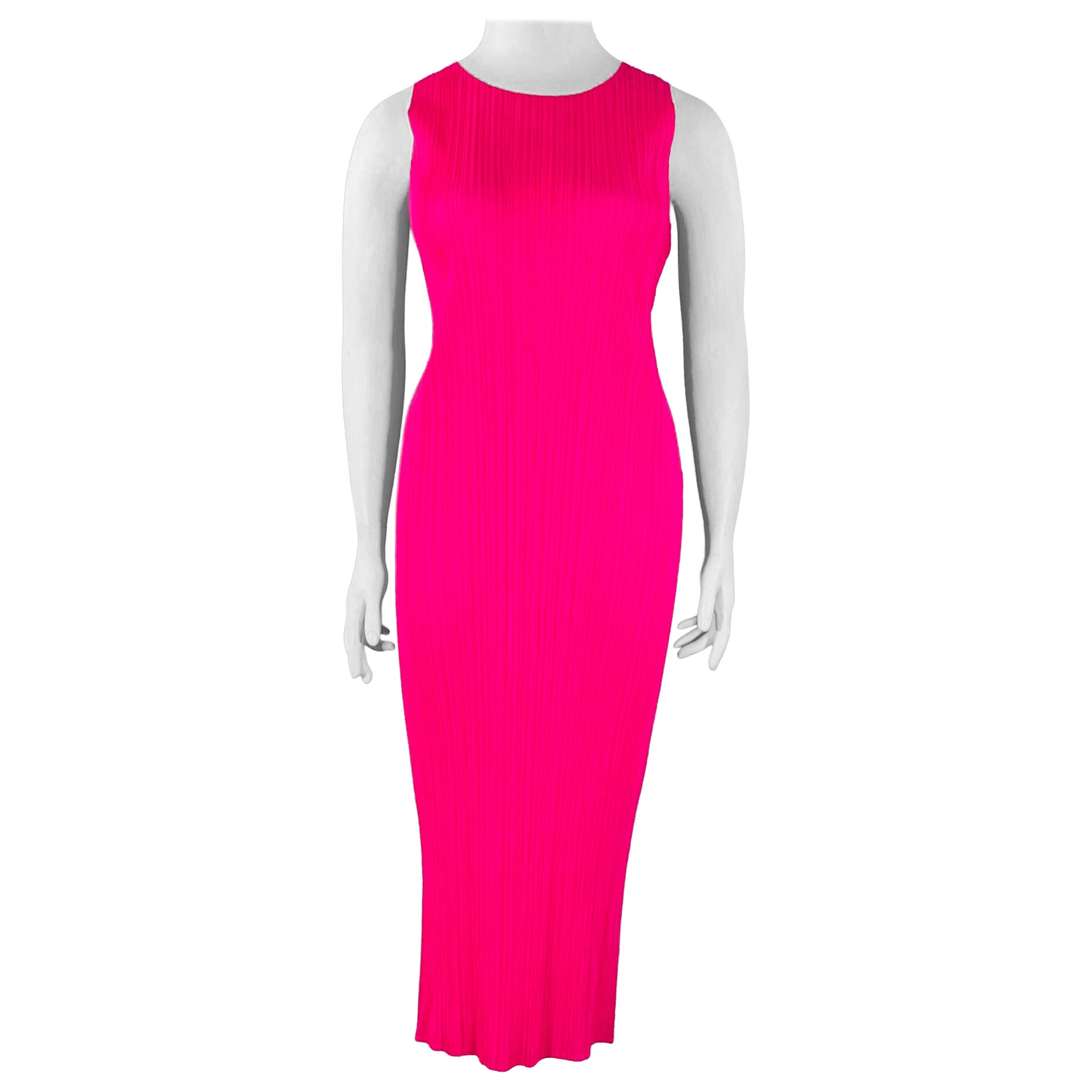 ISSEY MIYAKE PLEATS PLEASE Größe L Fuchsia Pink Polyester Plissiertes Etuikleid im Angebot