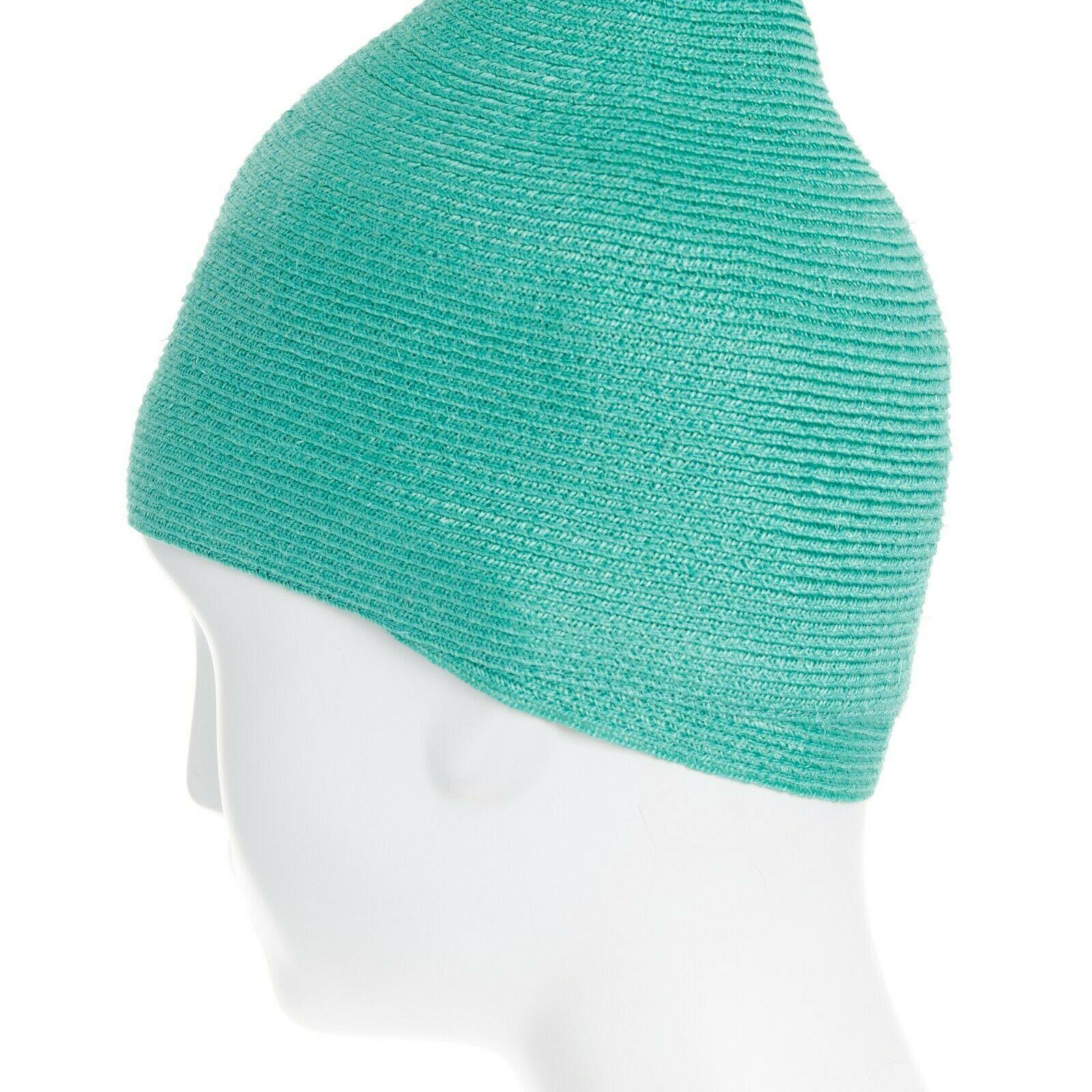 Green ISSEY MIYAKE PLEATS PLEASE teal green raffia straw woven pointed moroccan hat