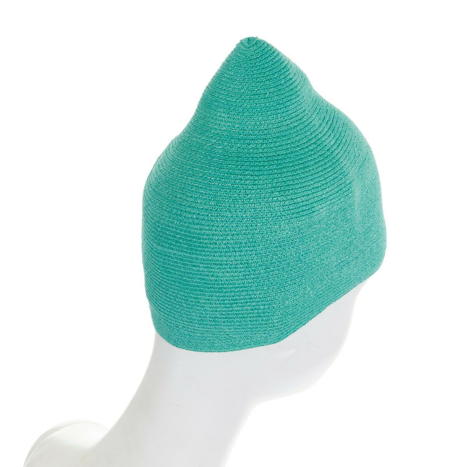 ISSEY MIYAKE PLEATS PLEASE teal green raffia straw woven pointed moroccan hat In New Condition In Hong Kong, NT