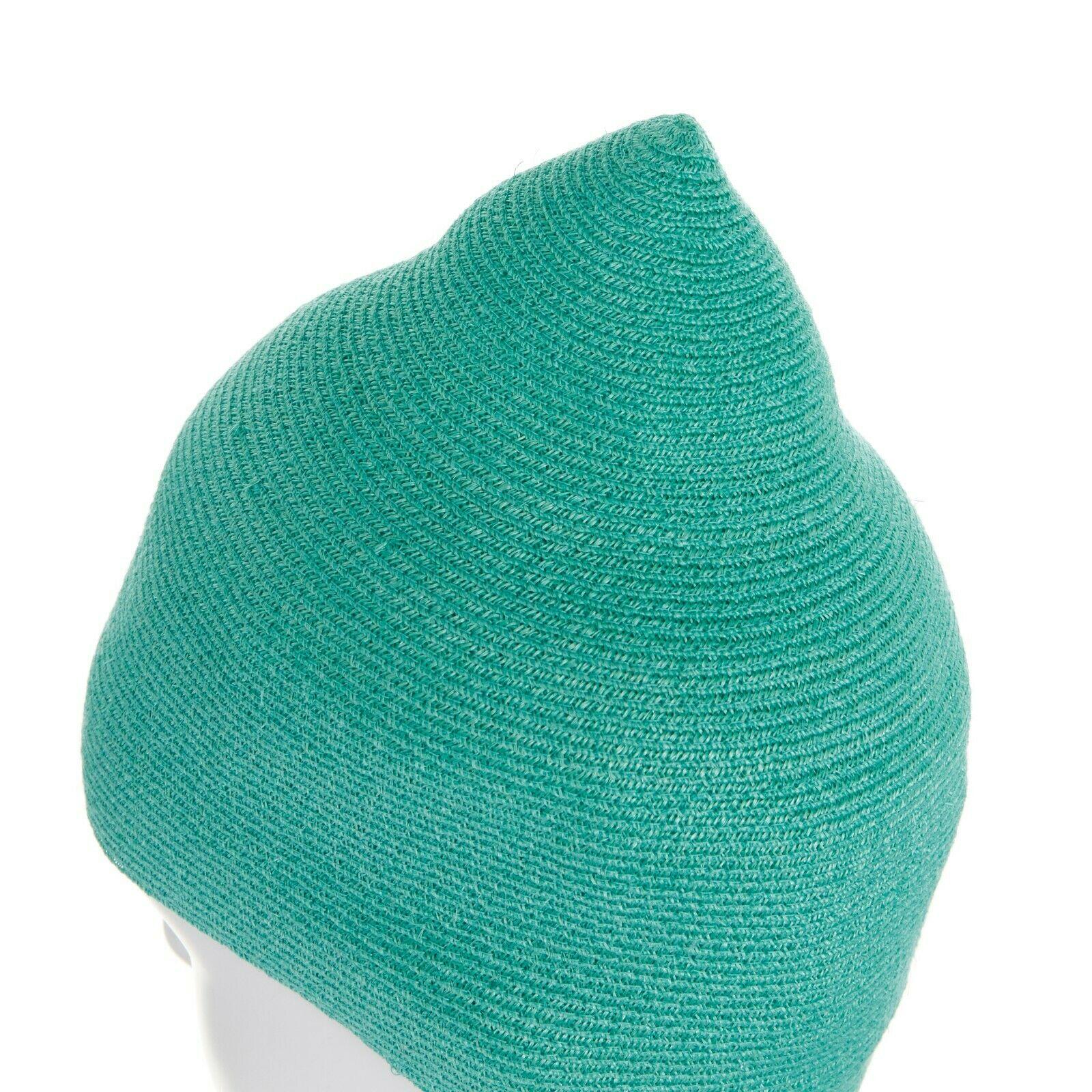 Women's ISSEY MIYAKE PLEATS PLEASE teal green raffia straw woven pointed moroccan hat
