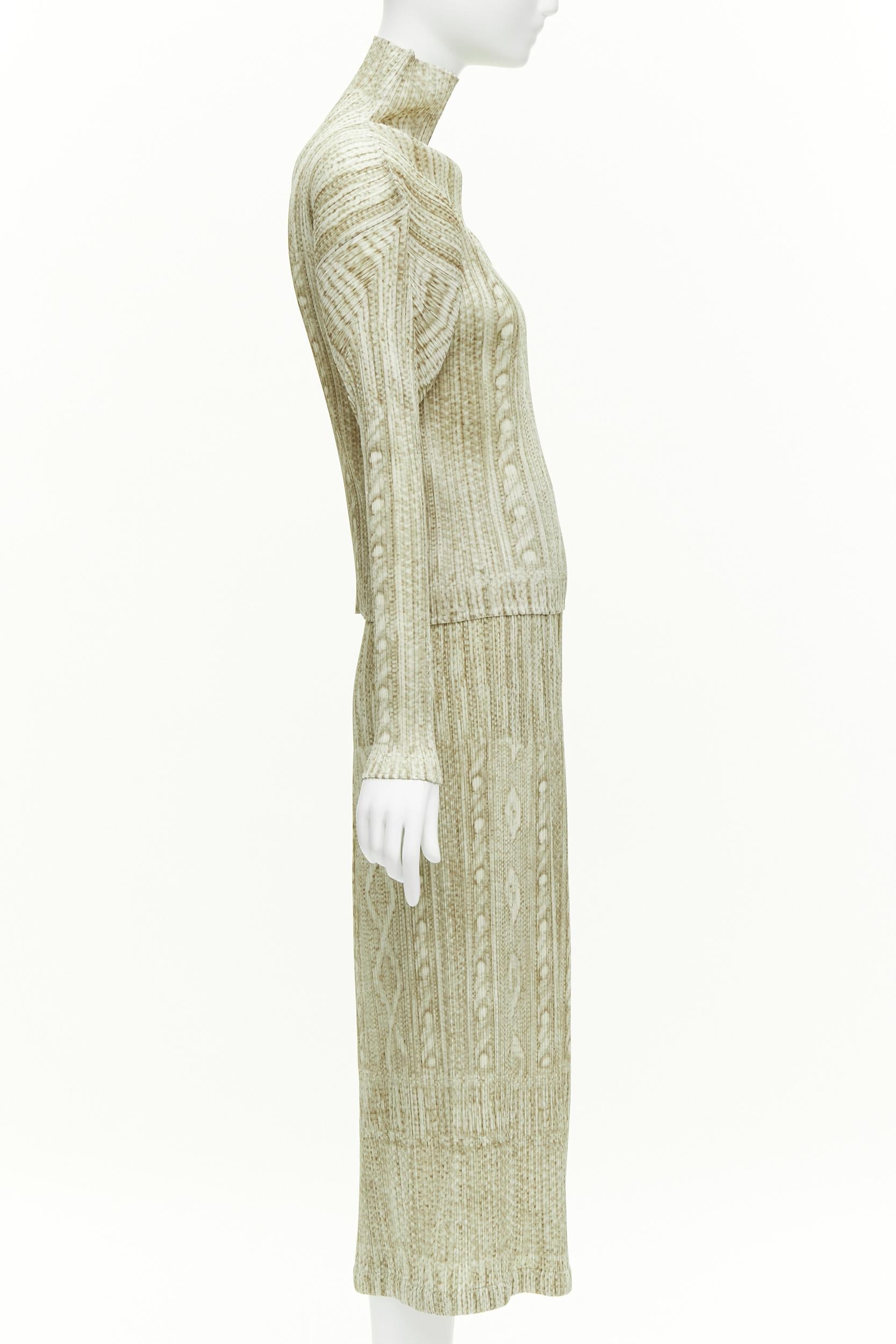 Issey Miyake PLEATS Please tromp loil imprimé tricoté en câble plisse ensemble haut jupe Excellent état - En vente à Hong Kong, NT