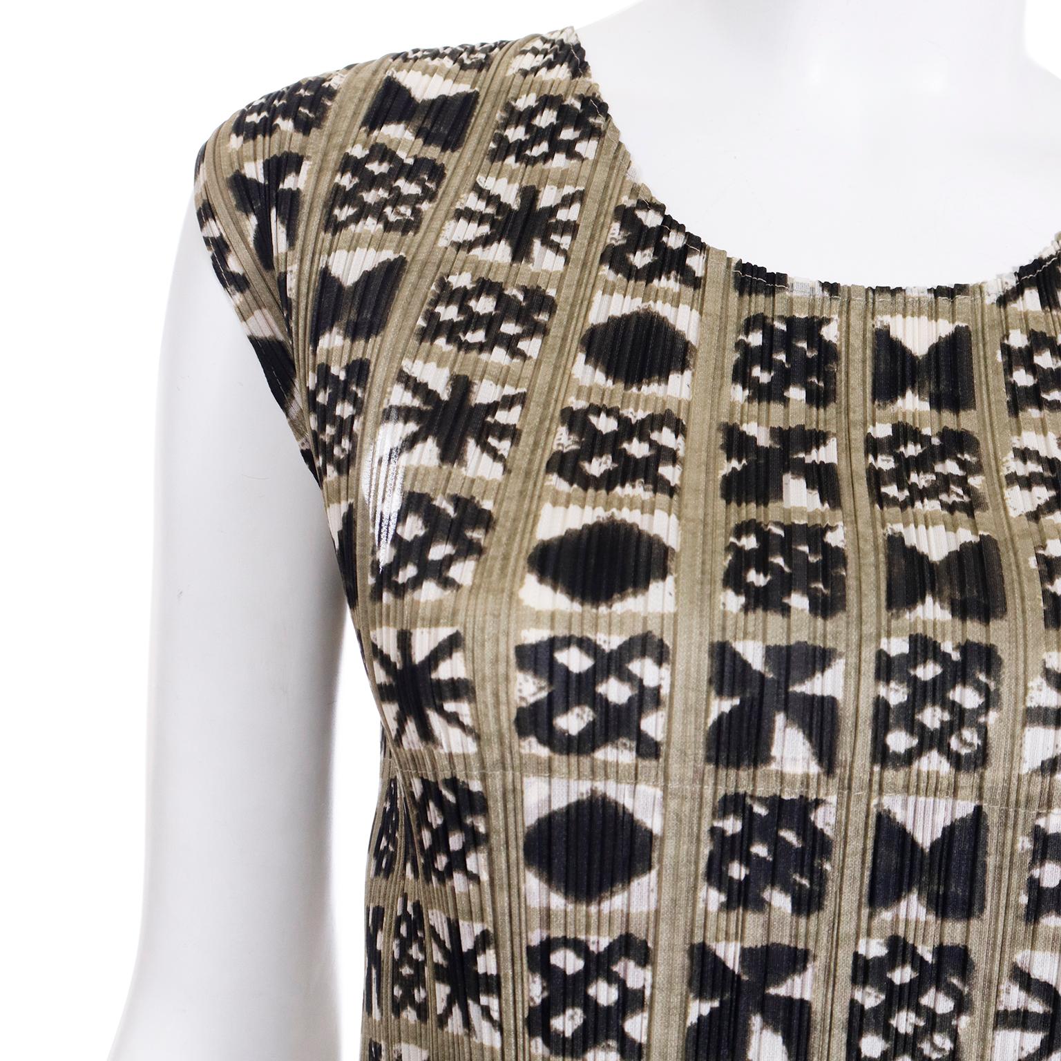 Gray Issey Miyake Pleats Please Vintage Geometric Print Faux Wrap Tank Dress