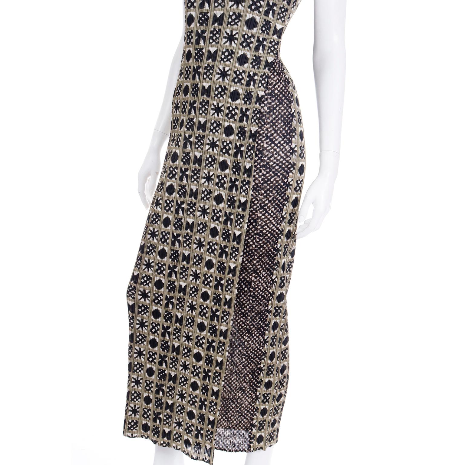 Issey Miyake Pleats Please Vintage Geometric Print Faux Wrap Tank Dress In Excellent Condition In Portland, OR