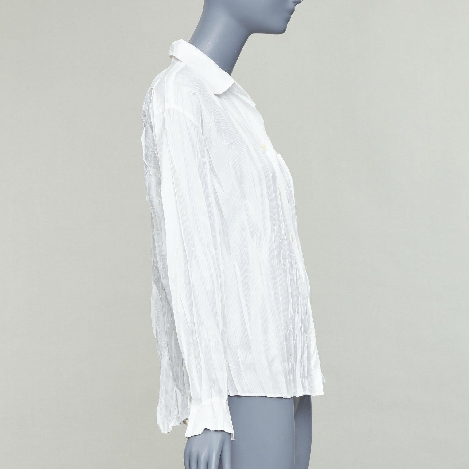 ISSEY MIYAKE Pleats Please white plisse pocketed shirt JP4 XL In Excellent Condition For Sale In Hong Kong, NT