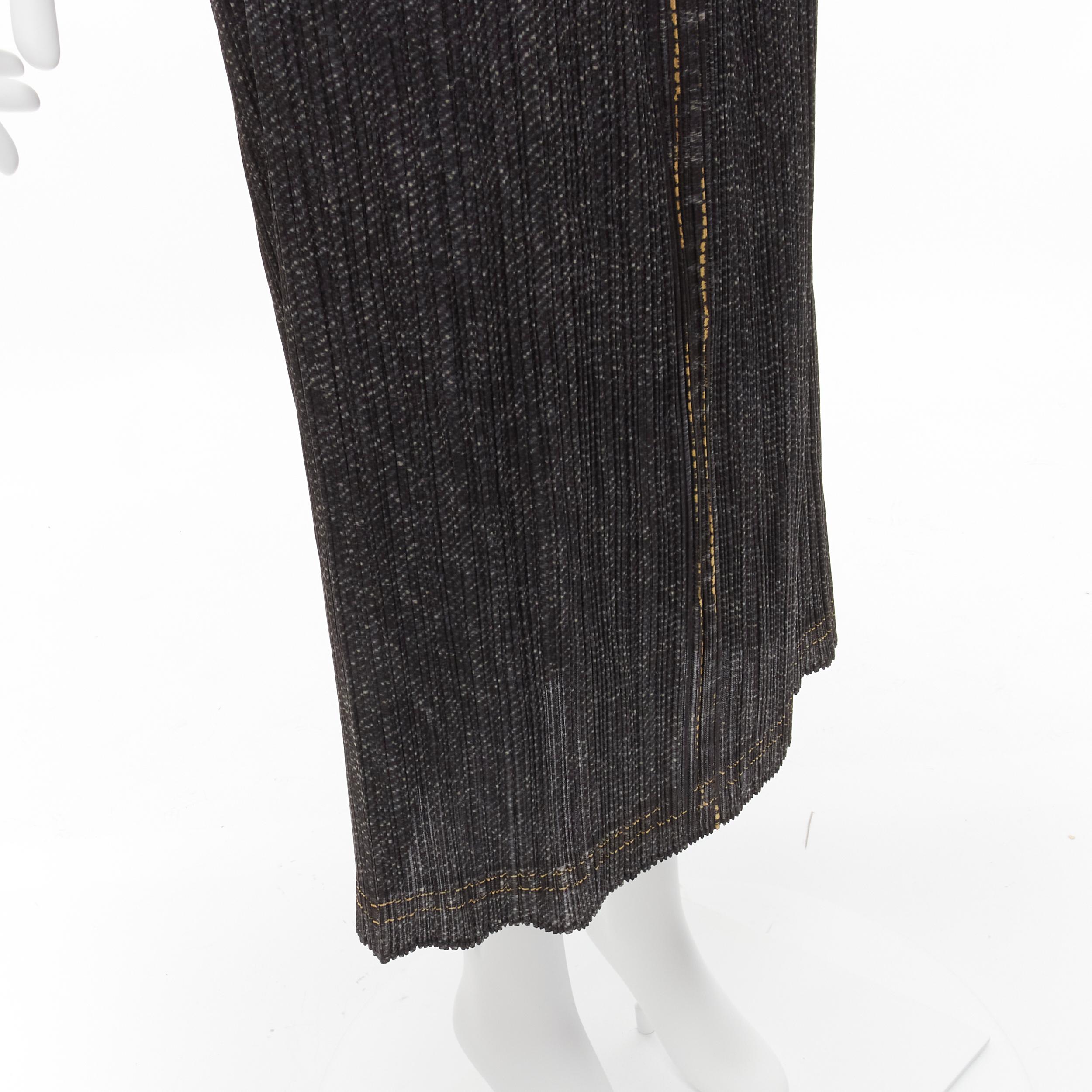 ISSEY MIYAKE PLEATS PLEASE yellow overstitched blue denim tromp loeil skirt JP2 For Sale 3