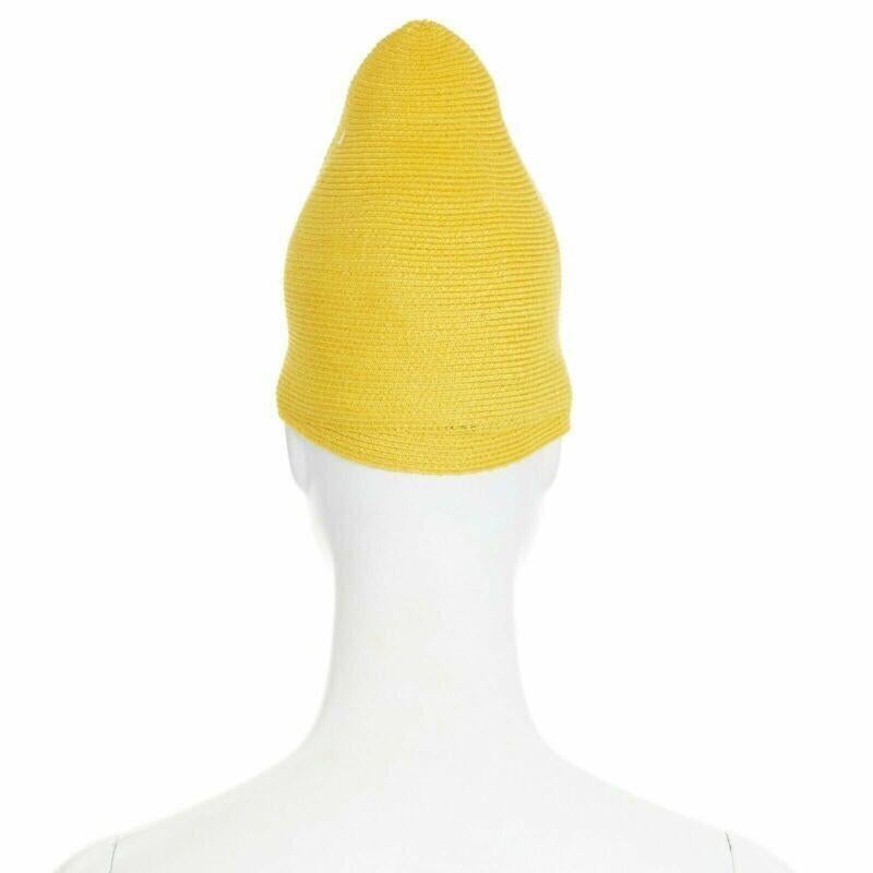 Women's ISSEY MIYAKE PLEATS PLEASE yellow raffia straw woven pointed moroccan hat For Sale
