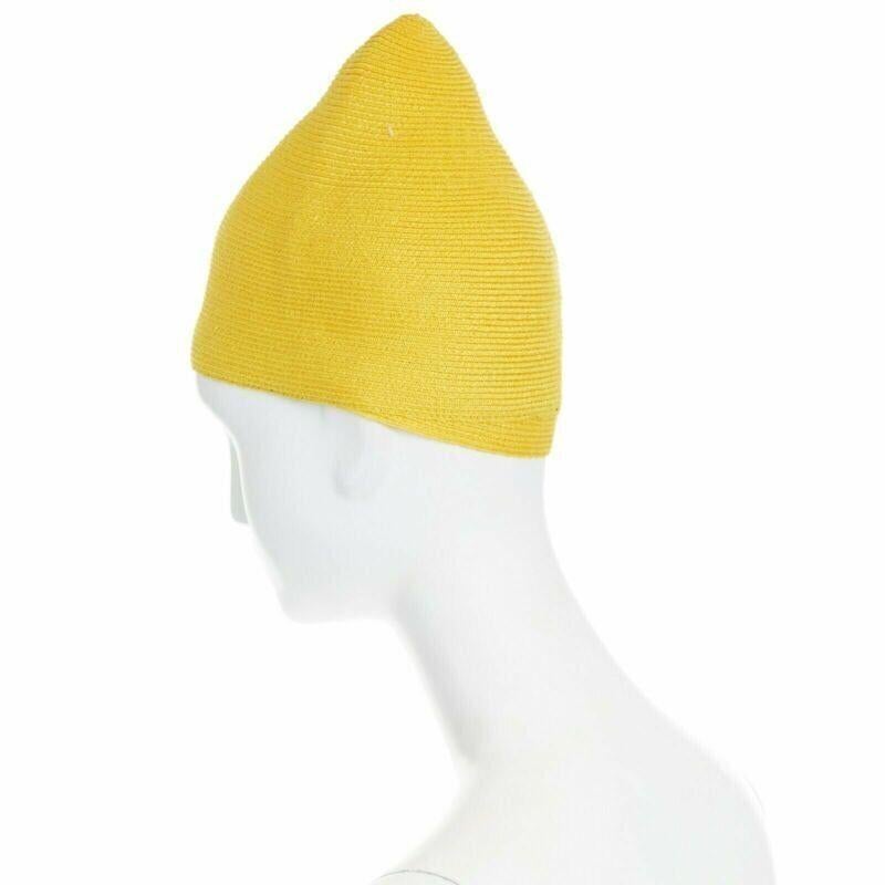 ISSEY MIYAKE PLEATS PLEASE yellow raffia straw woven pointed moroccan hat For Sale 1
