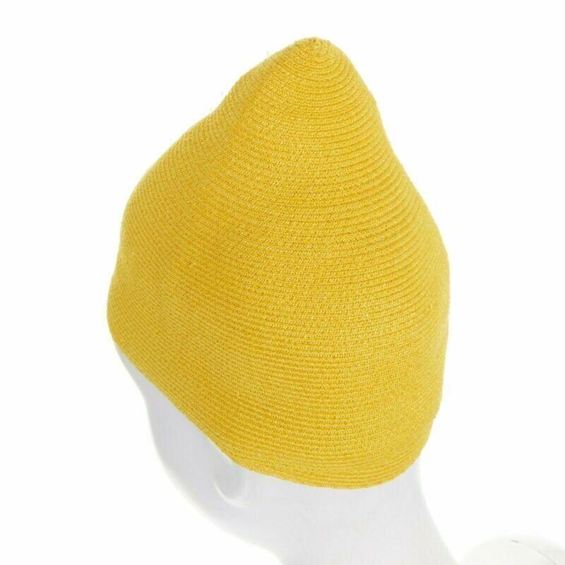 ISSEY MIYAKE PLEATS PLEASE yellow raffia straw woven pointed moroccan hat For Sale 2