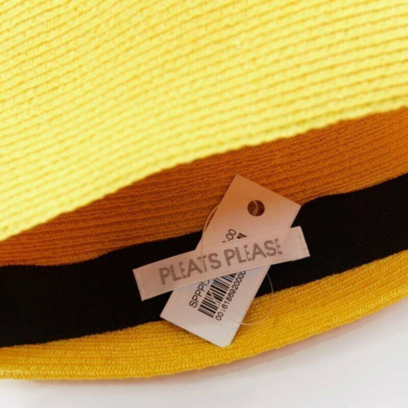 ISSEY MIYAKE PLEATS PLEASE yellow raffia straw woven pointed moroccan hat For Sale 3