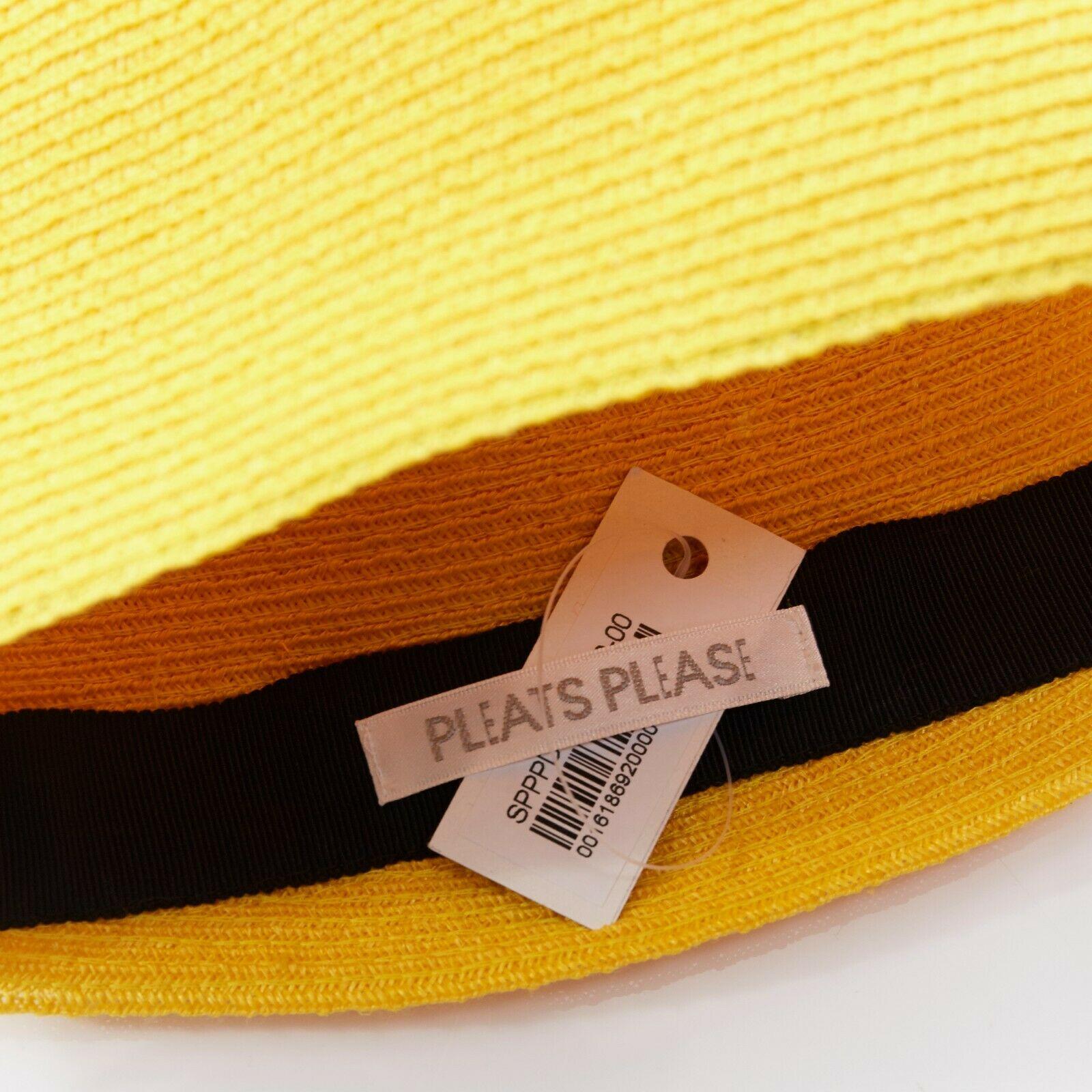 ISSEY MIYAKE PLEATS PLEASE yellow raffia straw woven pointed moroccan hat 1