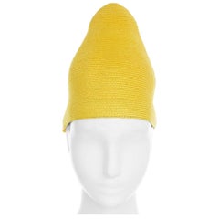 ISSEY MIYAKE PLEATS PLEASE yellow raffia straw woven pointed moroccan hat