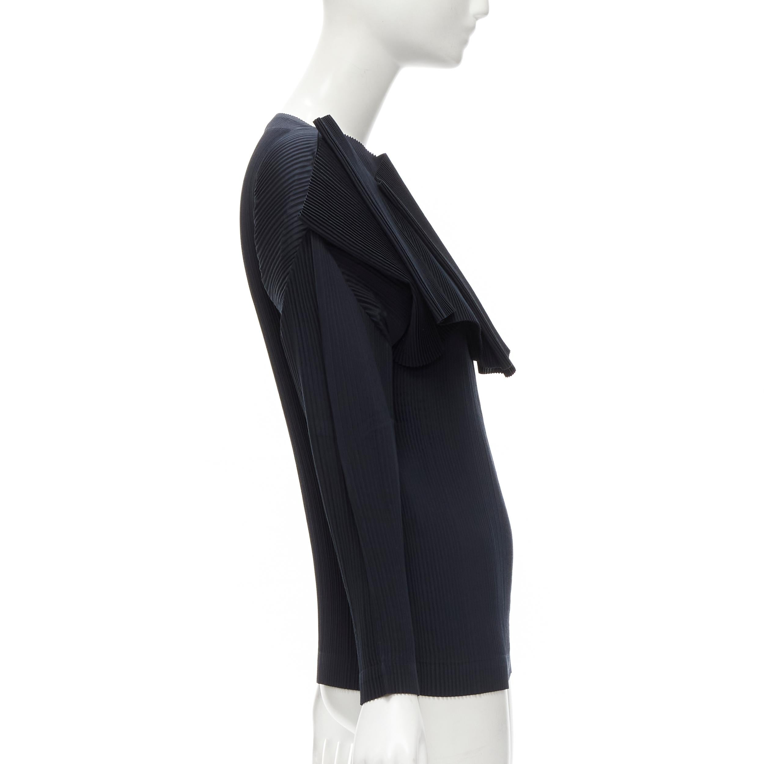 Women's ISSEY MIYAKE plisse pleated black ruffle collar dolman sleeve long sleeve top M