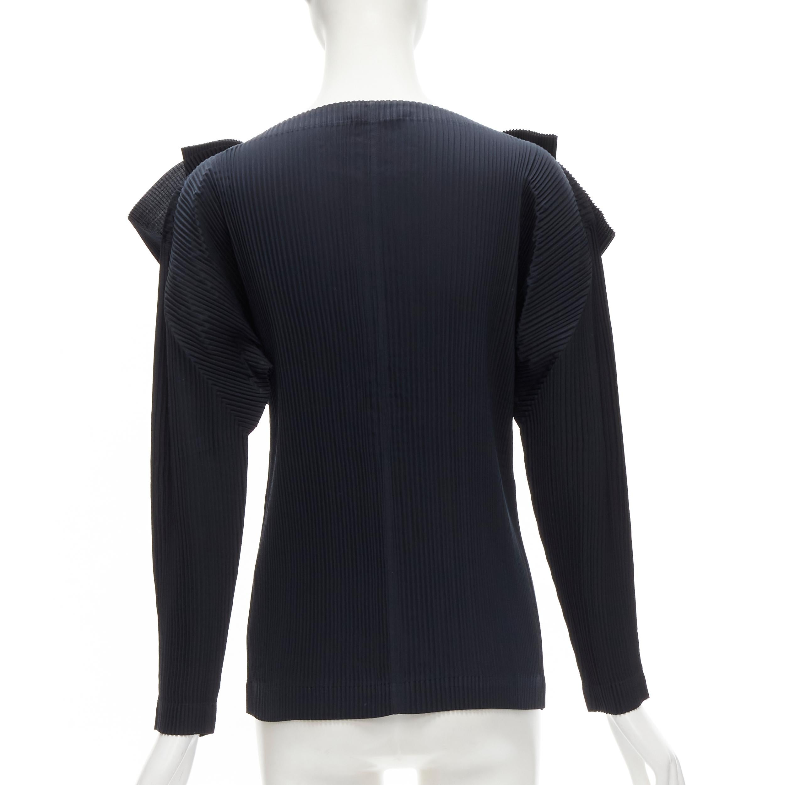 ISSEY MIYAKE plisse pleated black ruffle collar dolman sleeve long sleeve top M 1