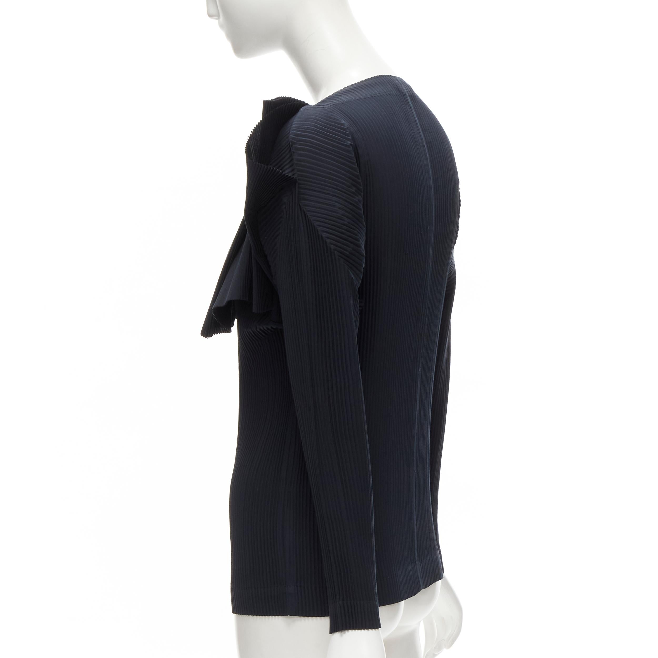 ISSEY MIYAKE plisse pleated black ruffle collar dolman sleeve long sleeve top M 2