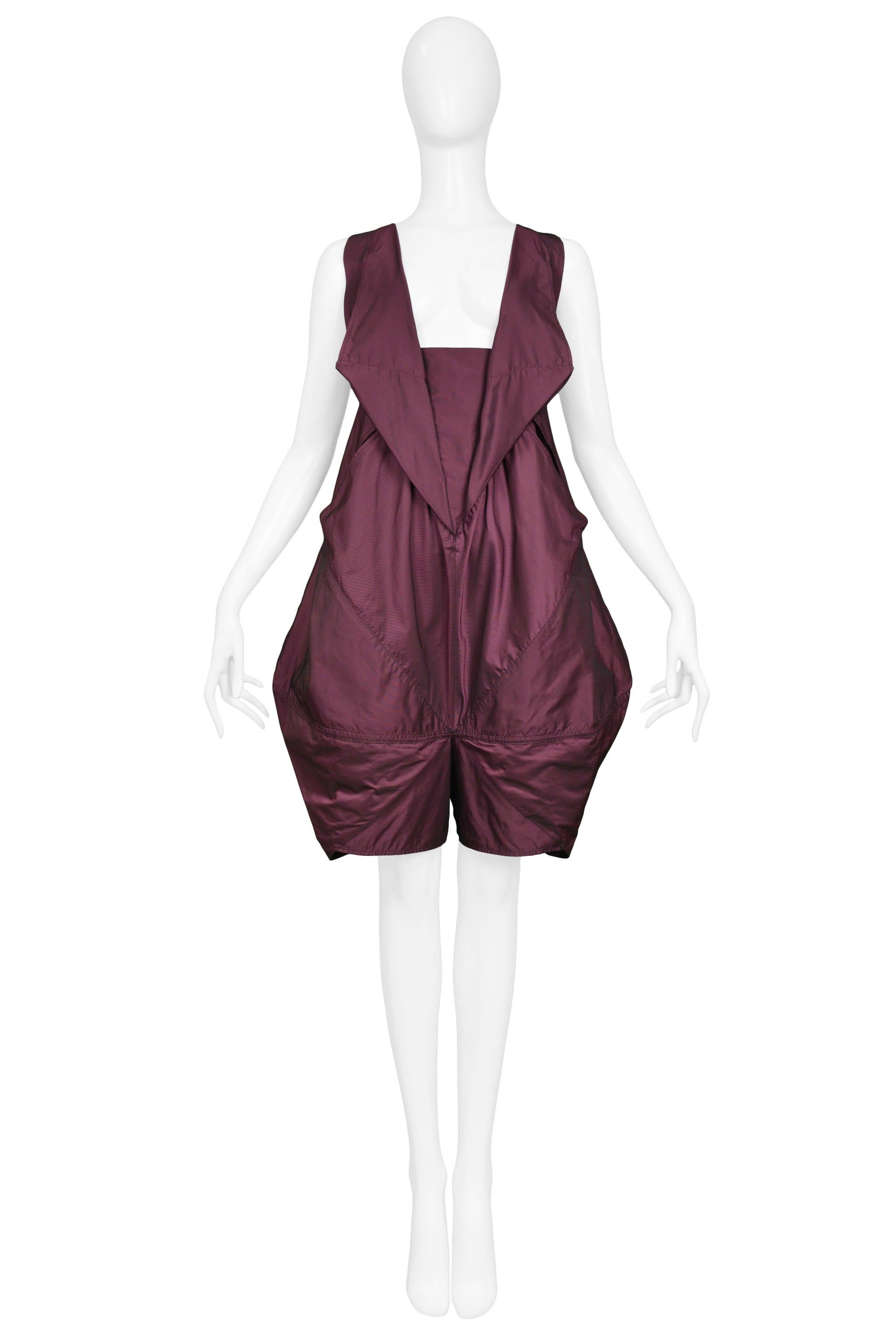 Resurrection Vintage is excited to offer a vintage Issey Miyake purple balloon romper featuring folding front, back, and side panels, wide straps, overall style body, and short legs. 

Issey Miyake
Size S/M
Measurements: Bust 40