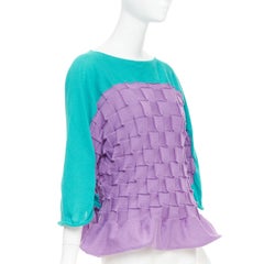 ISSEY MIYAKE purple green cotton bateau weave pleated sweater JP2 M