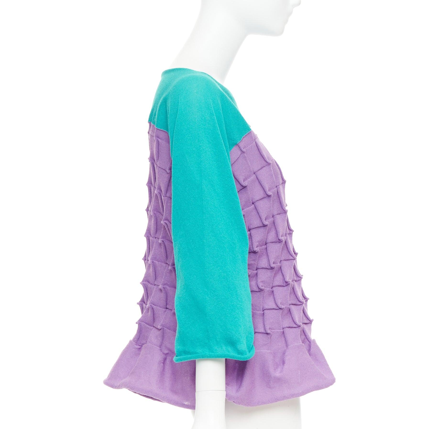ISSEY MIYAKE jersey plisado en tejido bateau de algodón verde púrpura JP2 M en Excelente estado para la venta en Hong Kong, NT