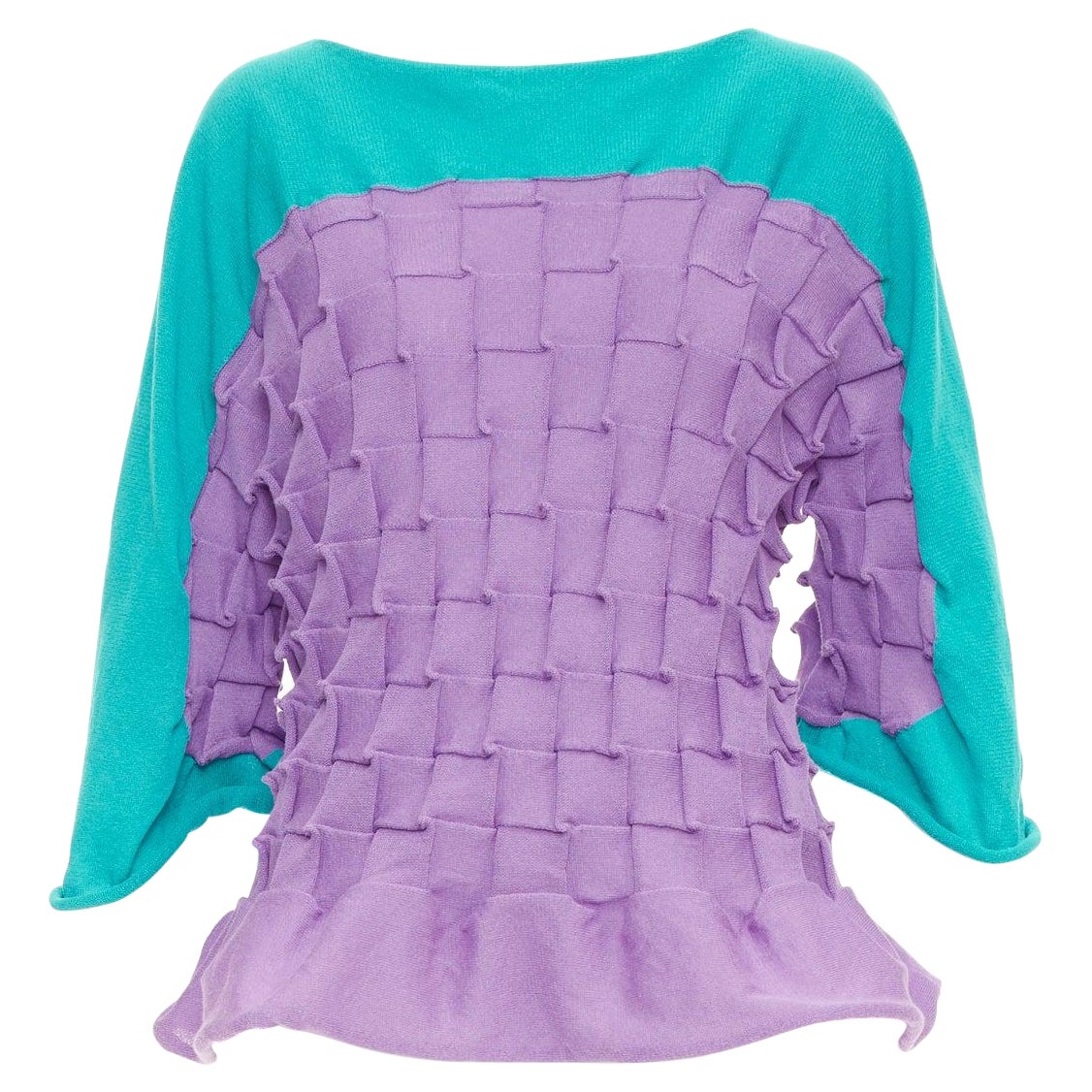 ISSEY MIYAKE jersey plisado en tejido bateau de algodón verde púrpura JP2 M