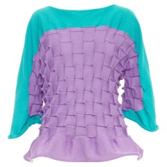 ISSEY MIYAKE jersey plisado en tejido bateau de algodón verde púrpura JP2 M