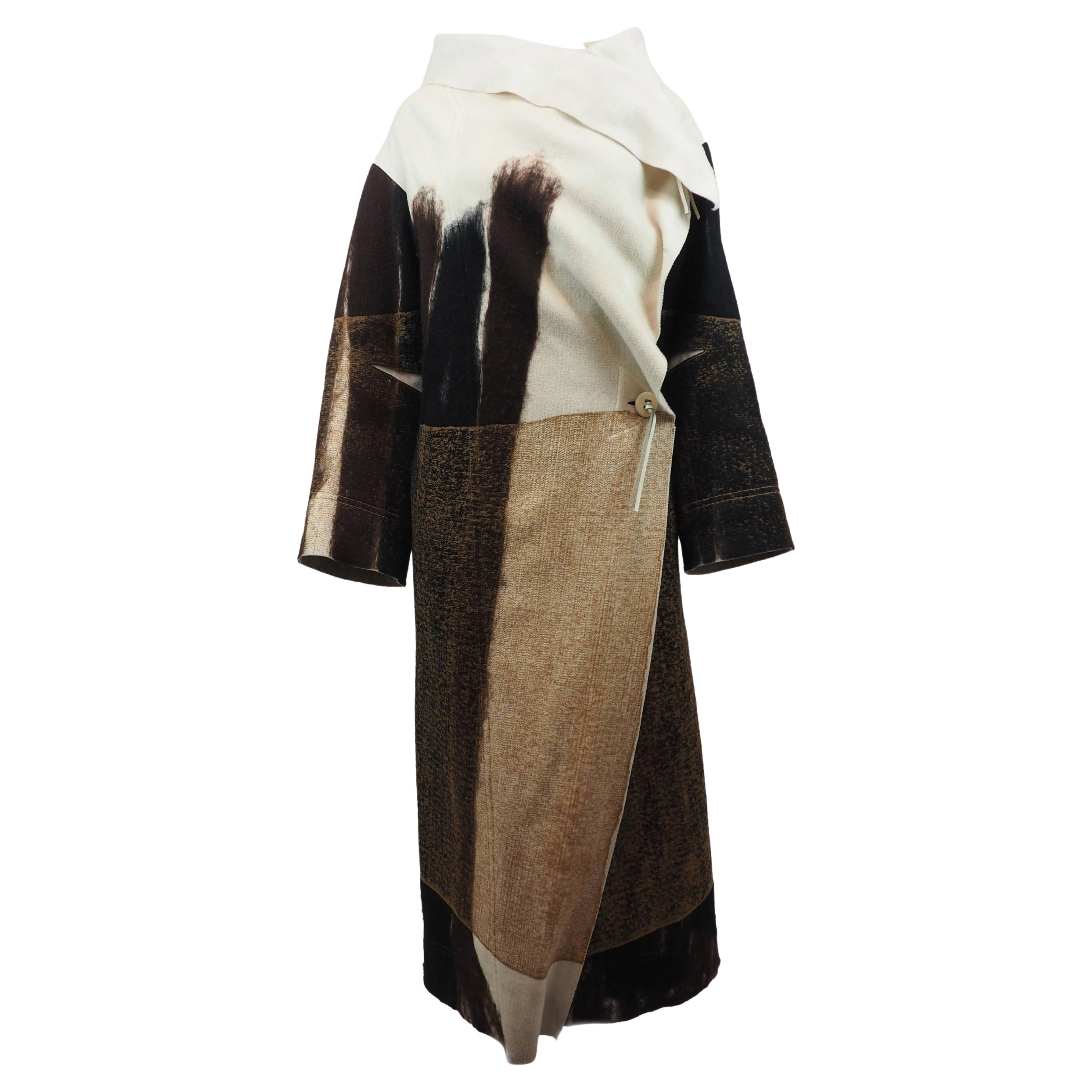Issey Miyake Rare Full Length Brown Wool Coat For Sale