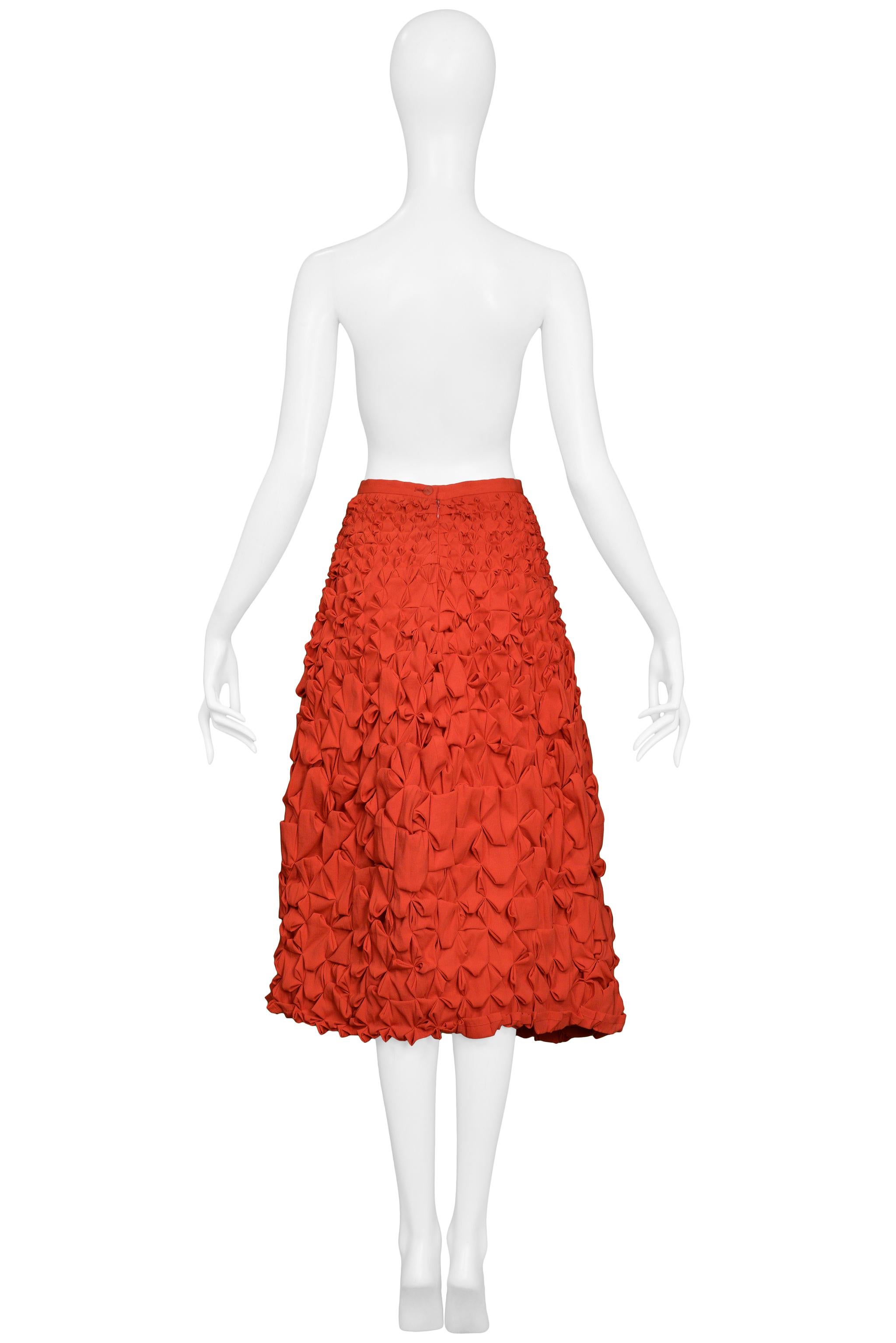 Issey Miyake Red Abstract Pleat Skirt In Excellent Condition For Sale In Los Angeles, CA