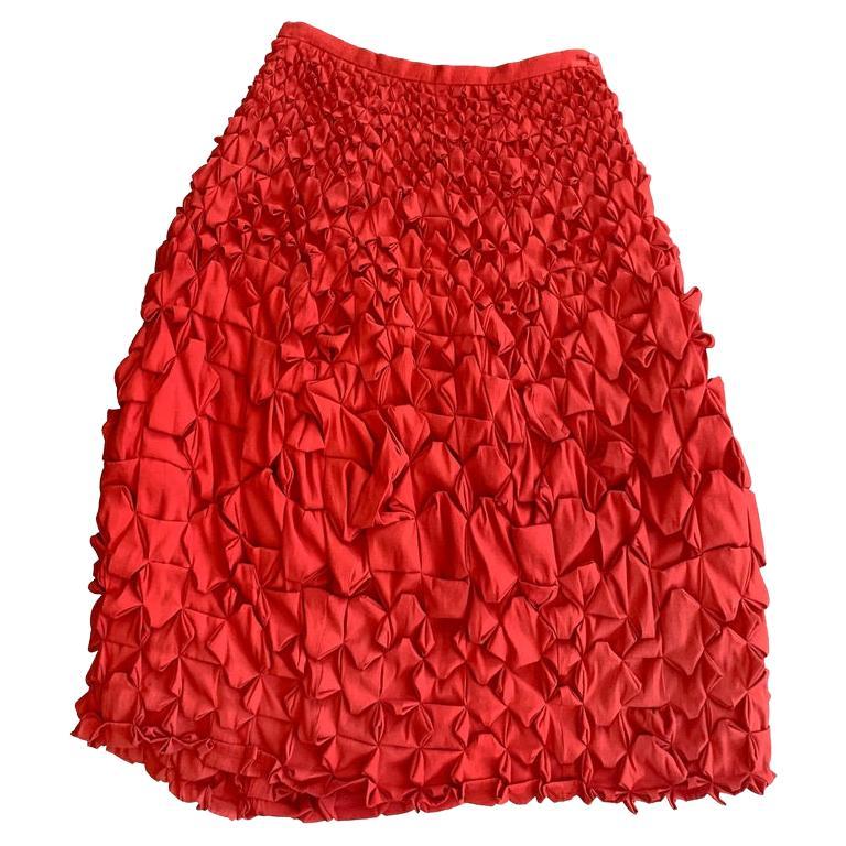 Issey Miyake Red Abstract Pleat Skirt For Sale