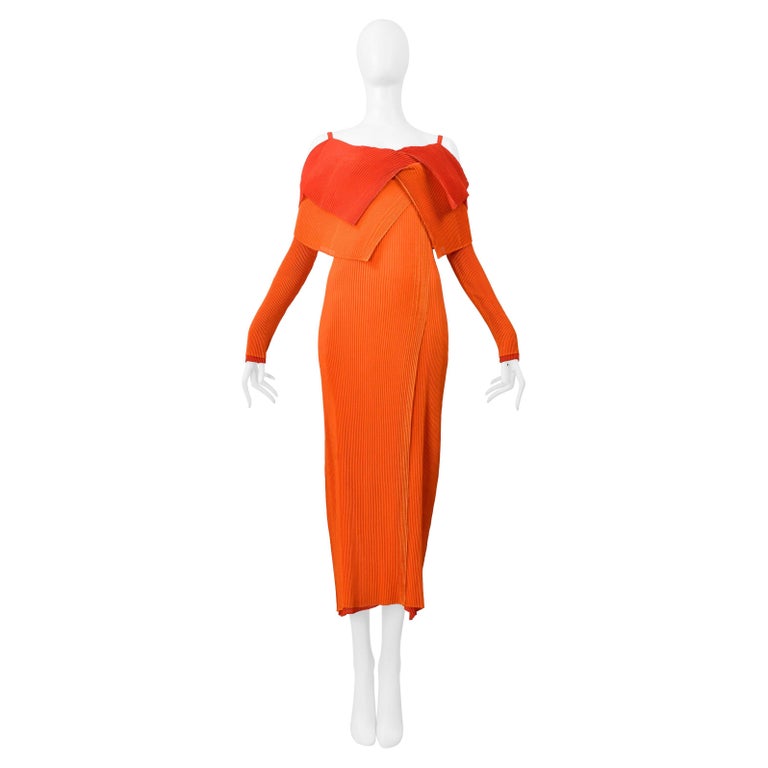 Issey Miyake Red And Orange Double Layered Pleated Dress Fw 2000-2001 For  Sale at 1stDibs